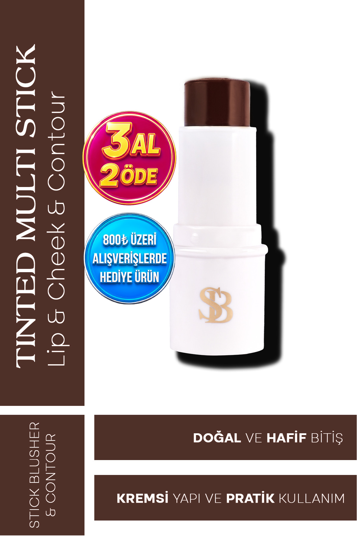 رژ گونه مولتی استیک رنگی برای لب و گونه و کانتور استیک 6 گرم — قهوه‌ای SELB-M-286