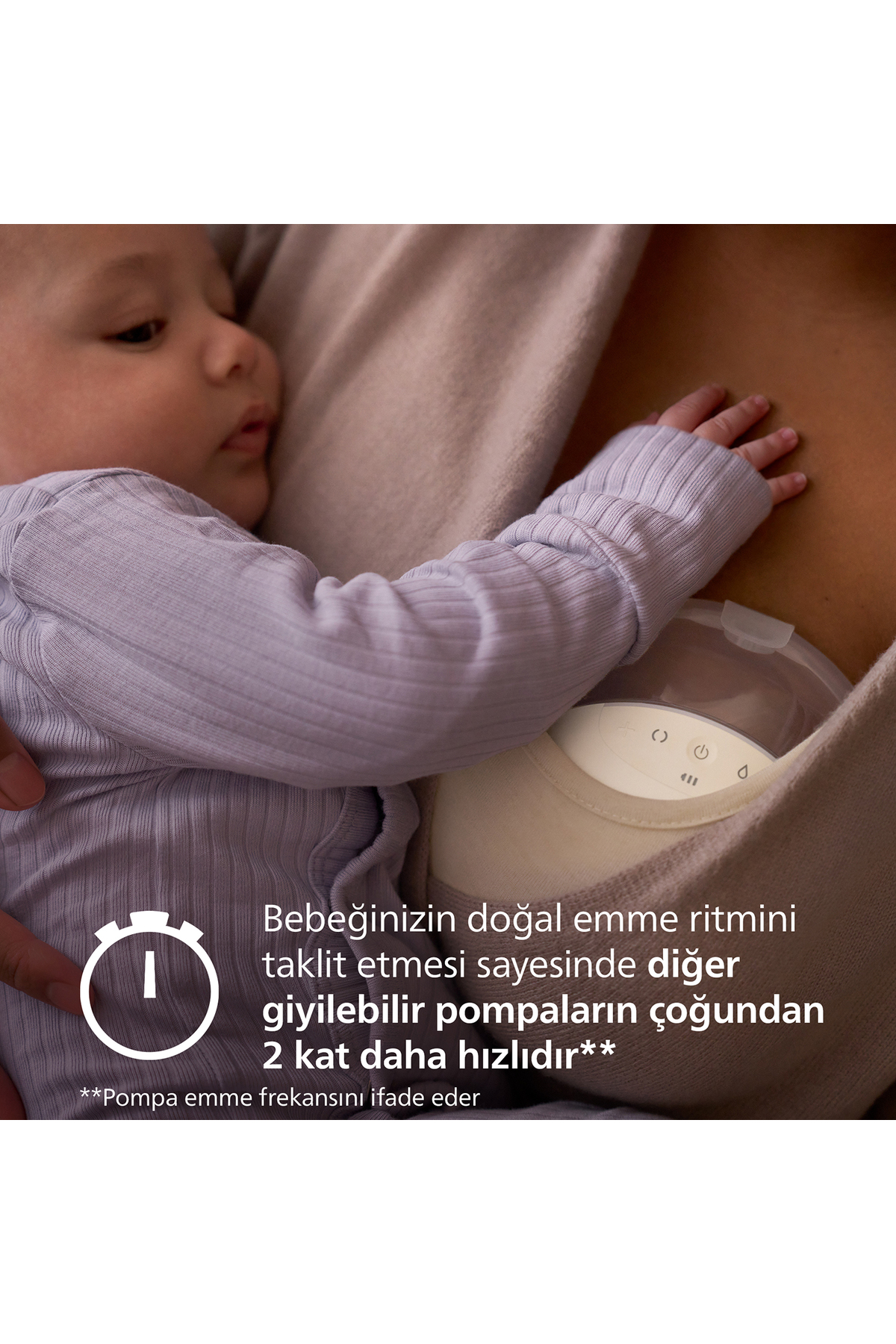 Philips Avent Giyilebilir Tekli Göğüs Pompası, Hastane Gücünde, Bebeğin Emme Ritminde, Skin Sense, Hassas, SCF494/11 Bebek Monitörü