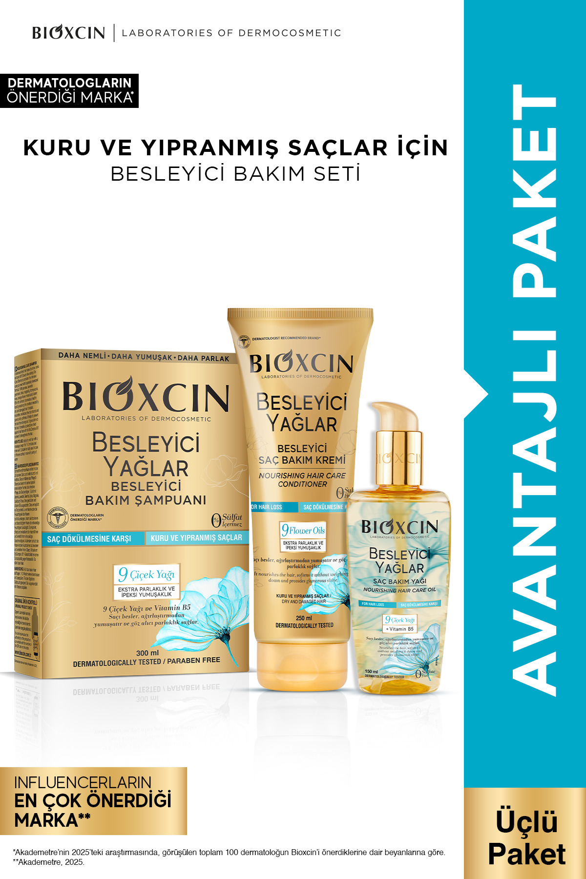 Bioxcin Besleyici Yağlar Bakım Seti Saç Bakım Yağı 150ml Bakım Şampuanı 300ml Bakım Saç Kremi250 ml — 86805126337927808