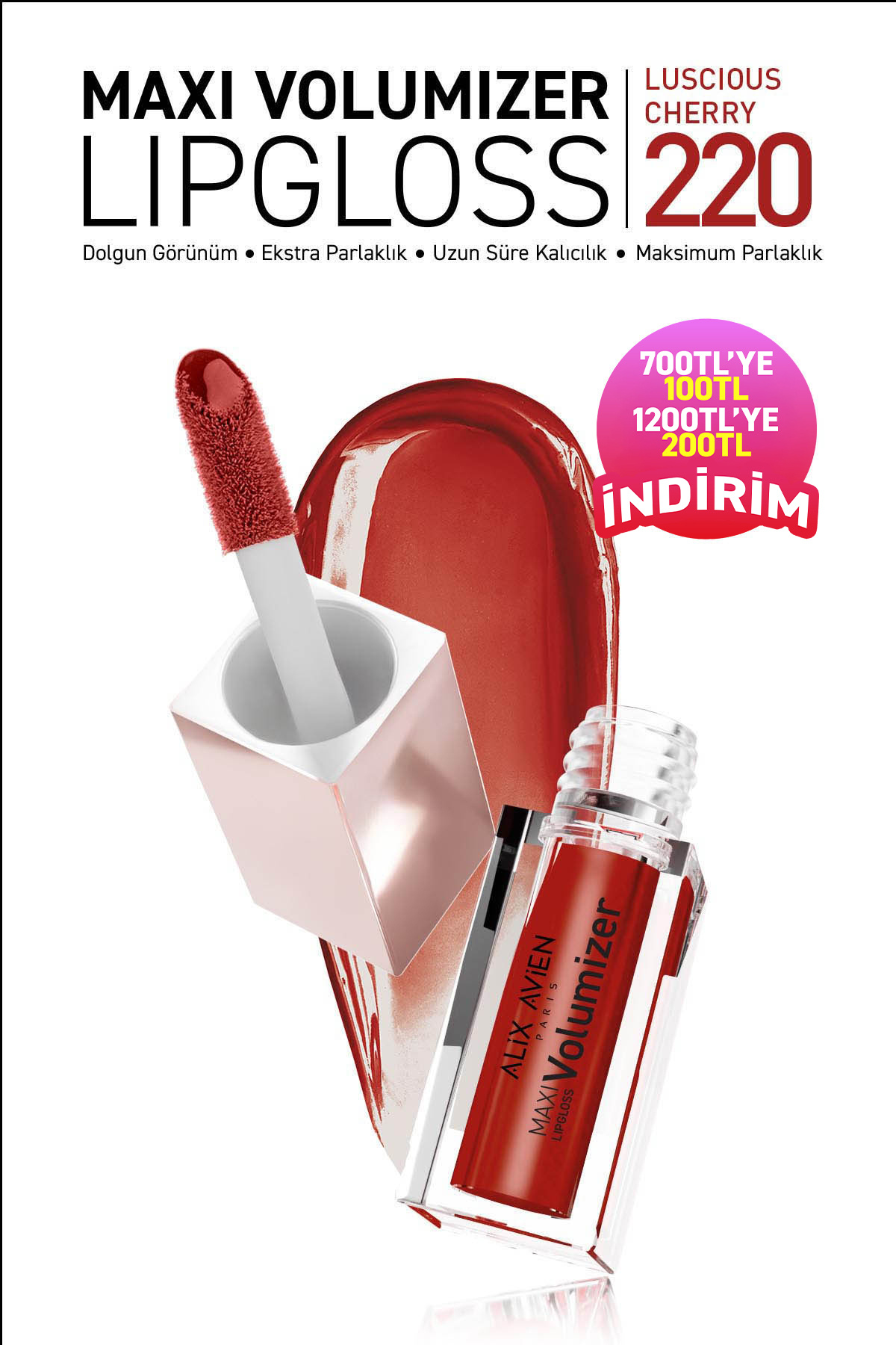 Alix Avien Maxivolumizer Lipgloss 220 - Luscious Cherry - Kalıcı ve Nemlendirici Ruj - Dolgunlaştırıcı Etki — بنفش MAXIVOLUMIZER