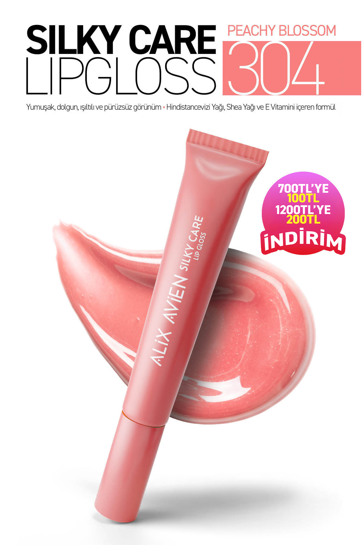 Alix Avien Dolgun Gürünüm ve Nemlendirici Etkili Dudak Parlatıcısı - Silky Care Lipgloss 304 Peachy Blossom — نارنجی SILKYCARE