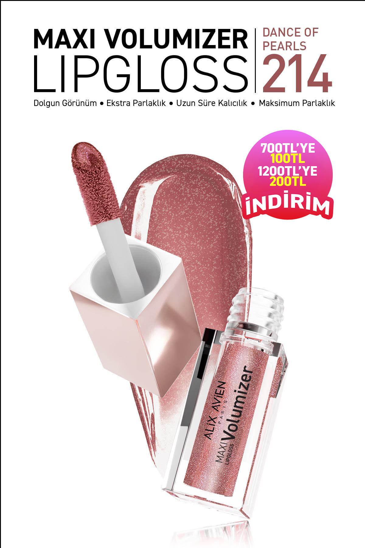 Alix Avien Maxivolumizer Lipgloss 214 - Dance Of Pearls - Kalıcı ve Nemlendirici Ruj - Dolgunlaştırıcı Etki — صورتی MAXIVOLUMIZER