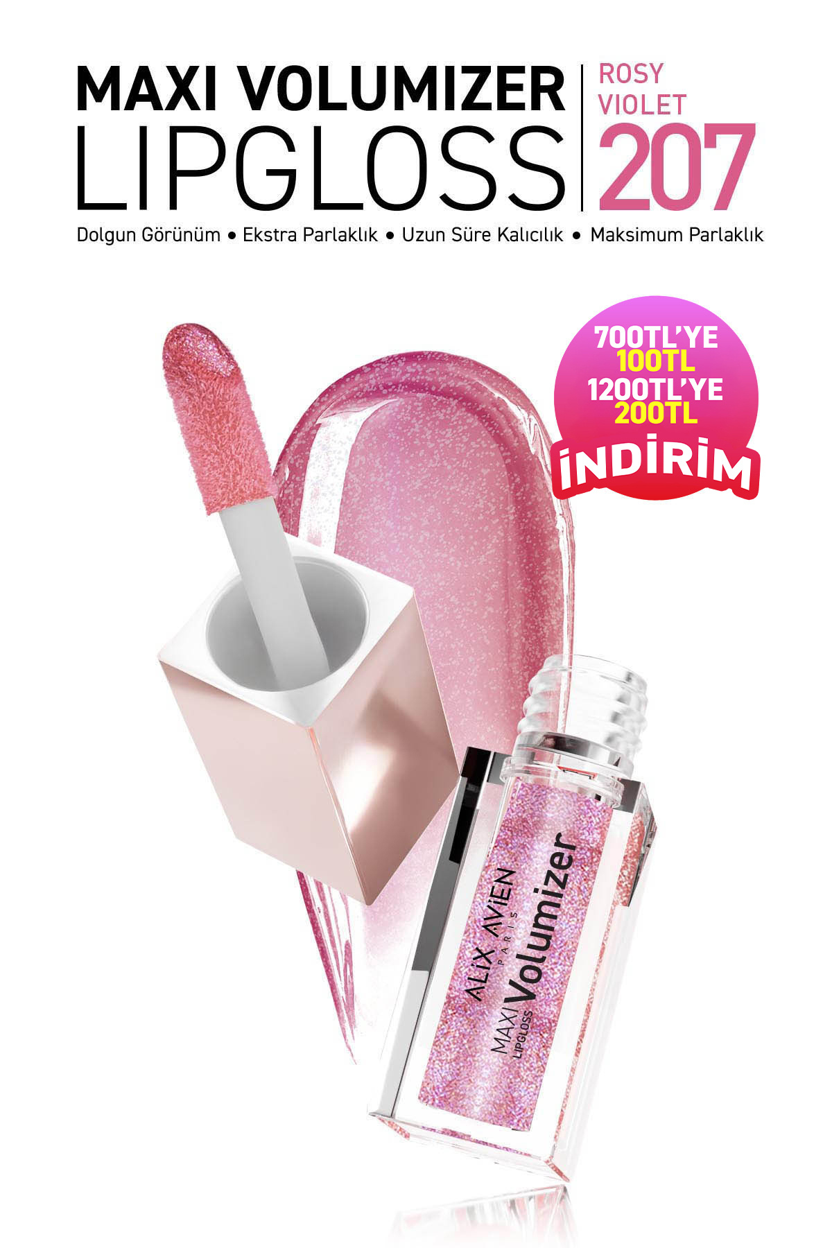 Alix Avien Maxivolumizer Lipgloss 207 - Rosy Violet - Kalıcı ve Nemlendirici Ruj - Dolgunlaştırıcı Etki — صورتی MAXIVOLUMIZER