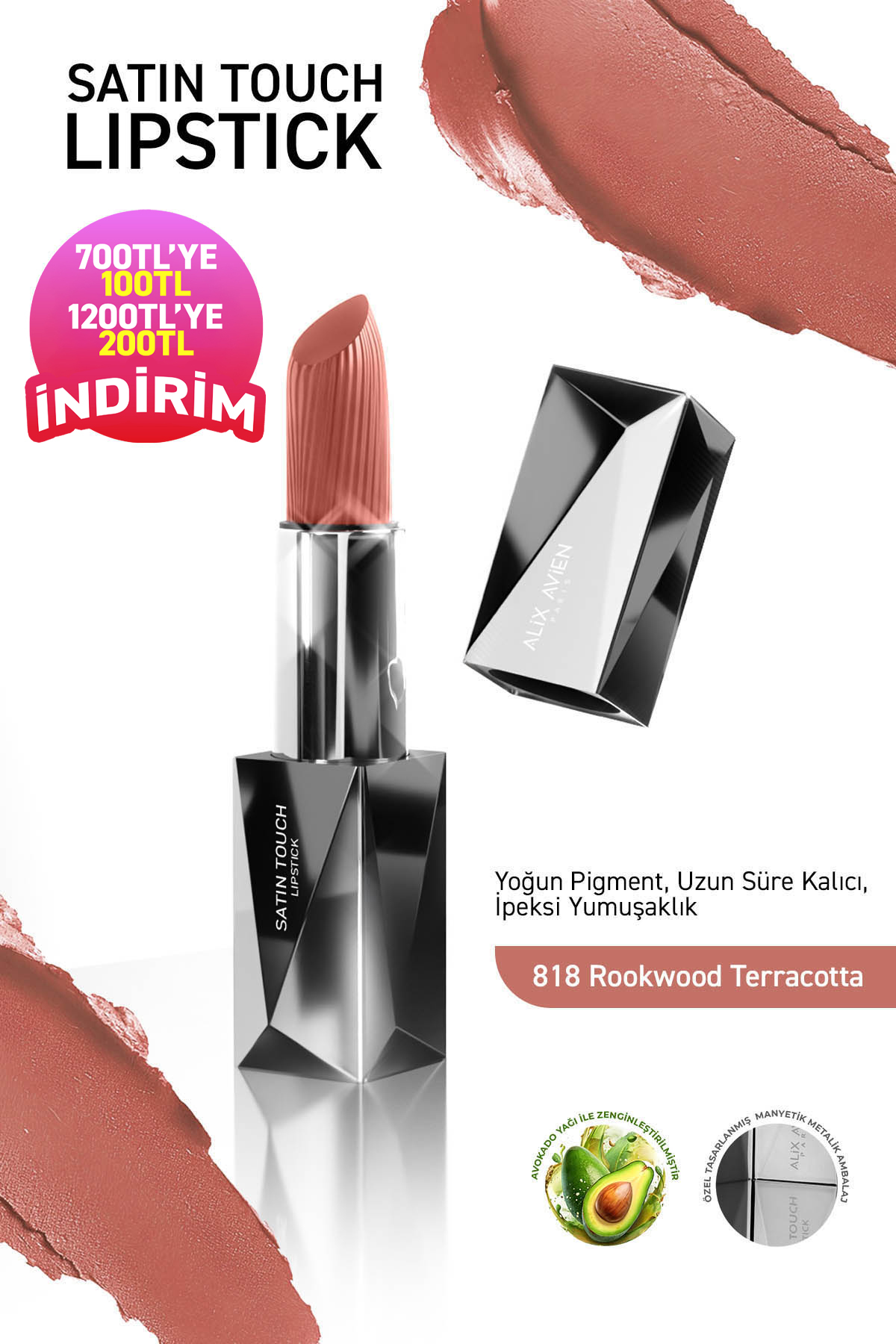 Alix Avien Uzun Süre Kalıcı Nemlendirici Pürüzsüz Etkili Yarı Mat Ruj - Satin Touch Lipstick 818 Rookwood T. — قهوه‌ای SATINTOUCH