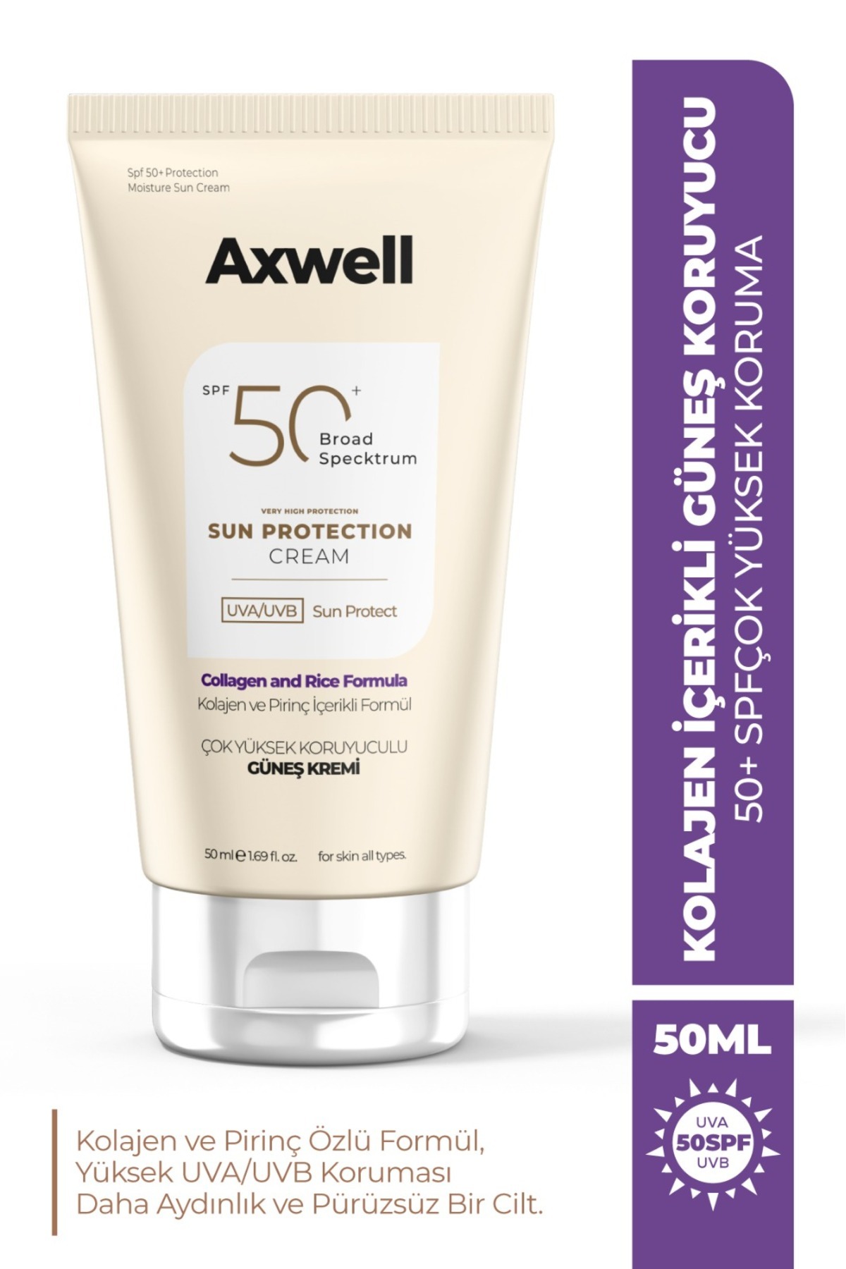 AXWELL Kolajen & Rice Sunscreen Spf50+ Pirinç & Kolajen İçerikli Formül Güneş Kremi 50 ML — PKG43