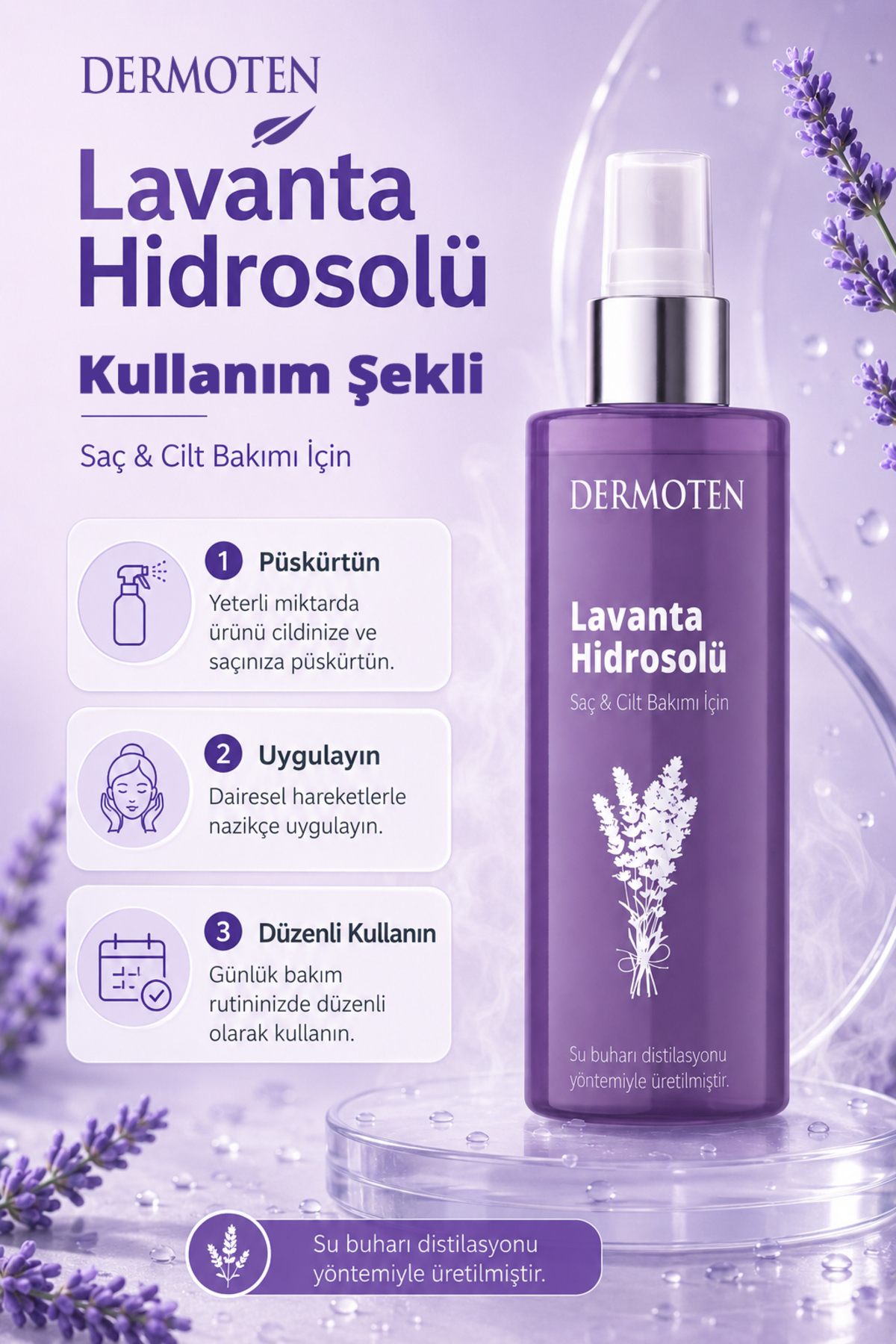 Lavanta Suyu | Cilt ve Saç İçin Ferahlatıcı Bakım Suyu — 8699649018464 — تصویر 4 از 7