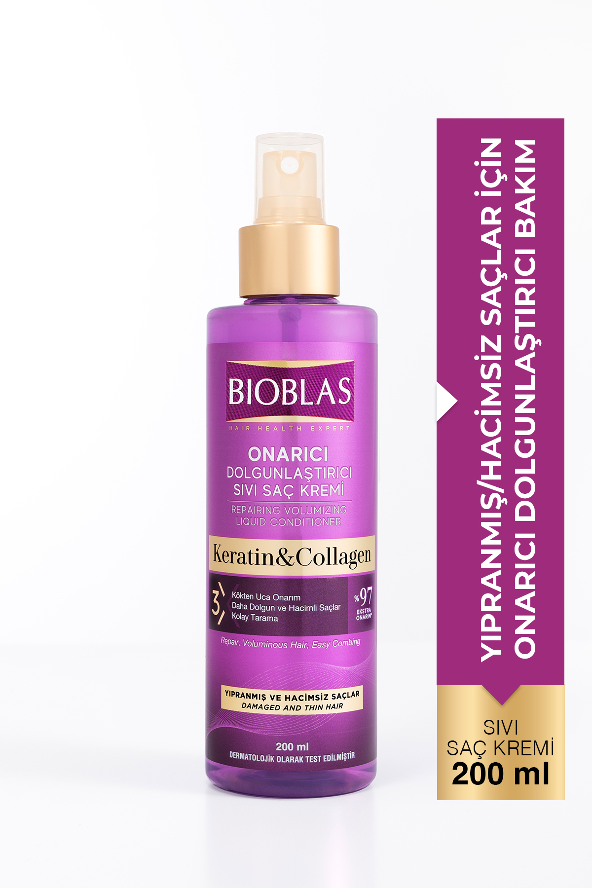 Bioblas Keratin Kolajen Sıvı Saç Kremi 200 Ml - Onarıcı, Dolgunlaştırıcı, Kolay Tarama — 8680512635062