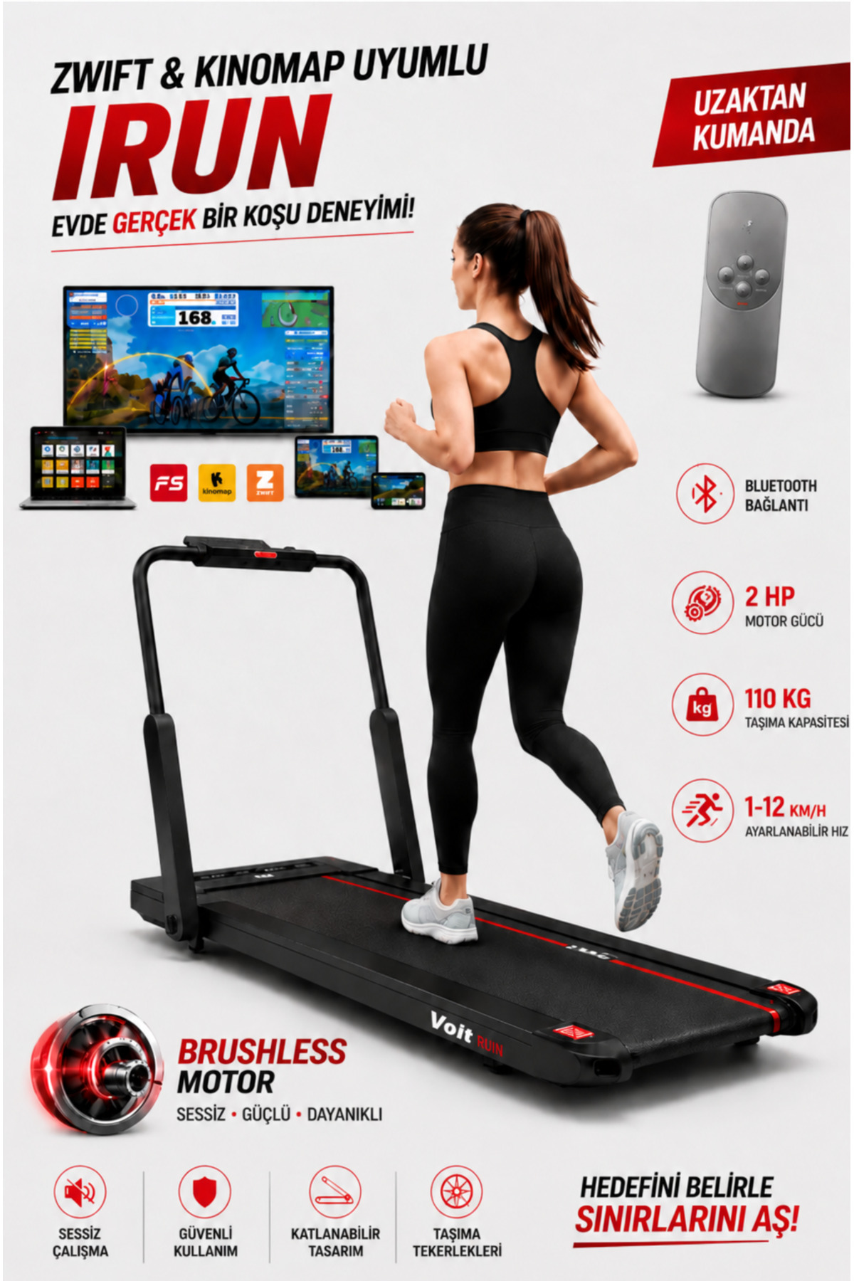 Voit Irun New Katlanabilir Koşu Bandı Brushless Motor 12 Km/s Uzaktan Kumandalı Bluetooth Destekli