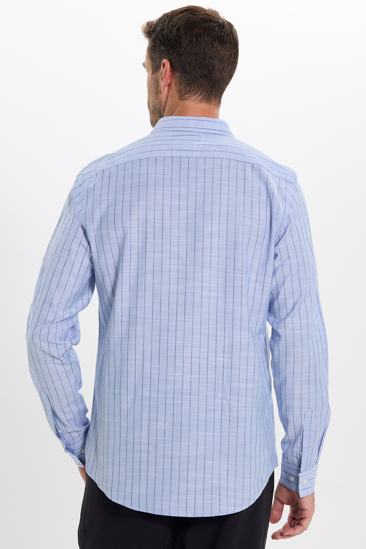پیراهن تودورز مردانه کتان پنبه ای آبی بیسیک راه راه Slim Fit/اسلیم فیت    بیسیک کژوال/روزمره | Tudors DR240048 TR - تصویر 7