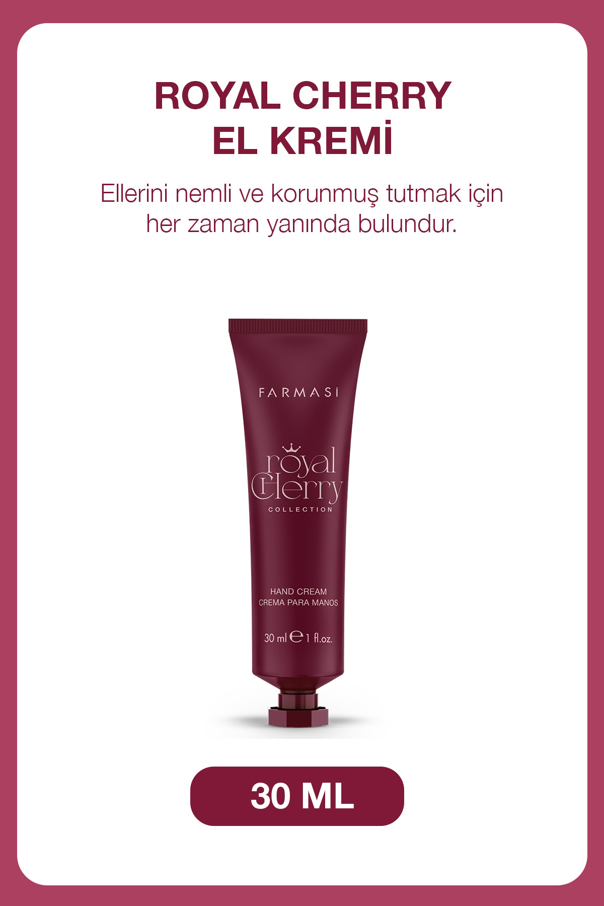 Farmasi Royal Cherry El Kremi 30 ml | Nemlendirici Etkili Kiraz Kokulu El Bakım Kremi — 1002506