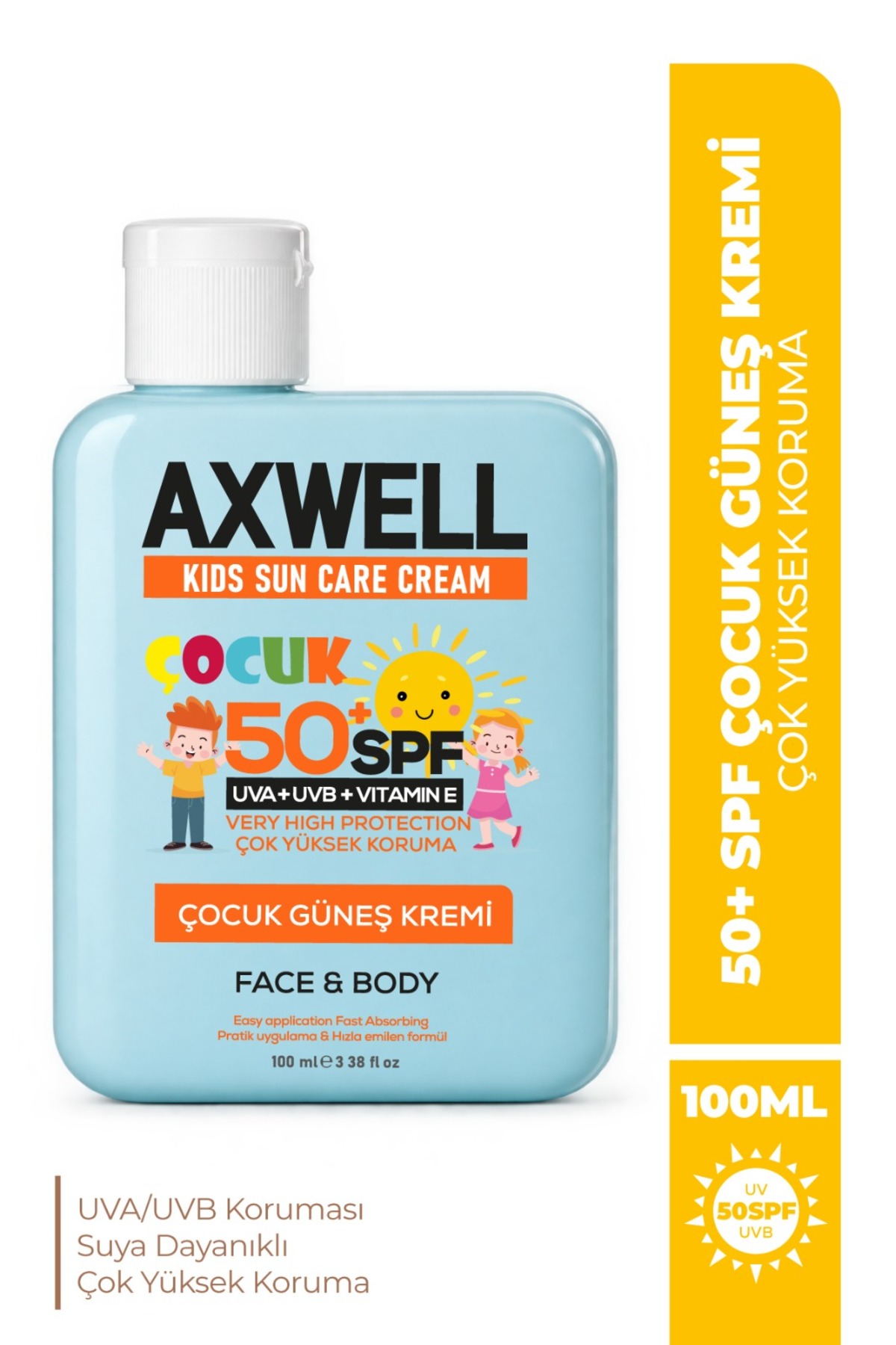 AXWELL Kids Sun Cream Çocuk Güneş Kremi Çok Yüksek Koruma + Vitamin E Spf 50+ 100ml — AA00001