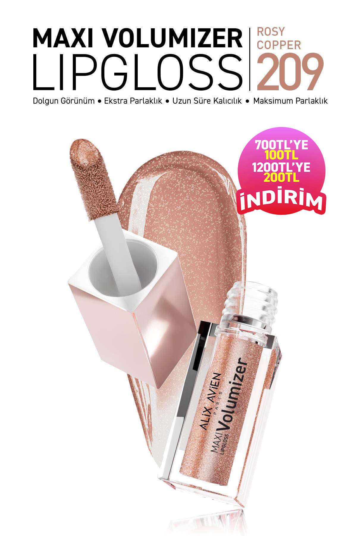 Alix Avien Maxivolumizer Lipgloss 209 - Rosy Copper - Kalıcı ve Nemlendirici Ruj - Dolgunlaştırıcı Etki — بژ MAXIVOLUMIZER