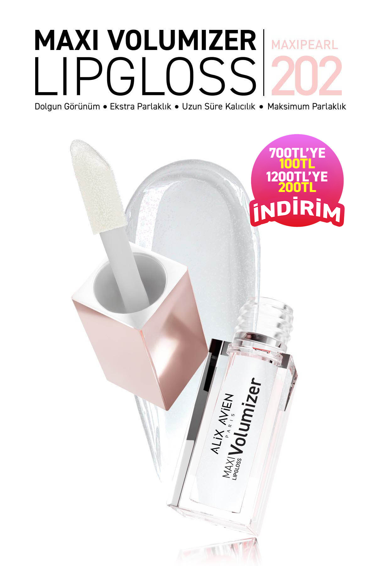 Alix Avien Maxivolumizer Lipgloss 202 - Maxipearl - Kalıcı ve Nemlendirici Ruj - Dolgunlaştırıcı Etki — سفید MAXIVOLUMIZER