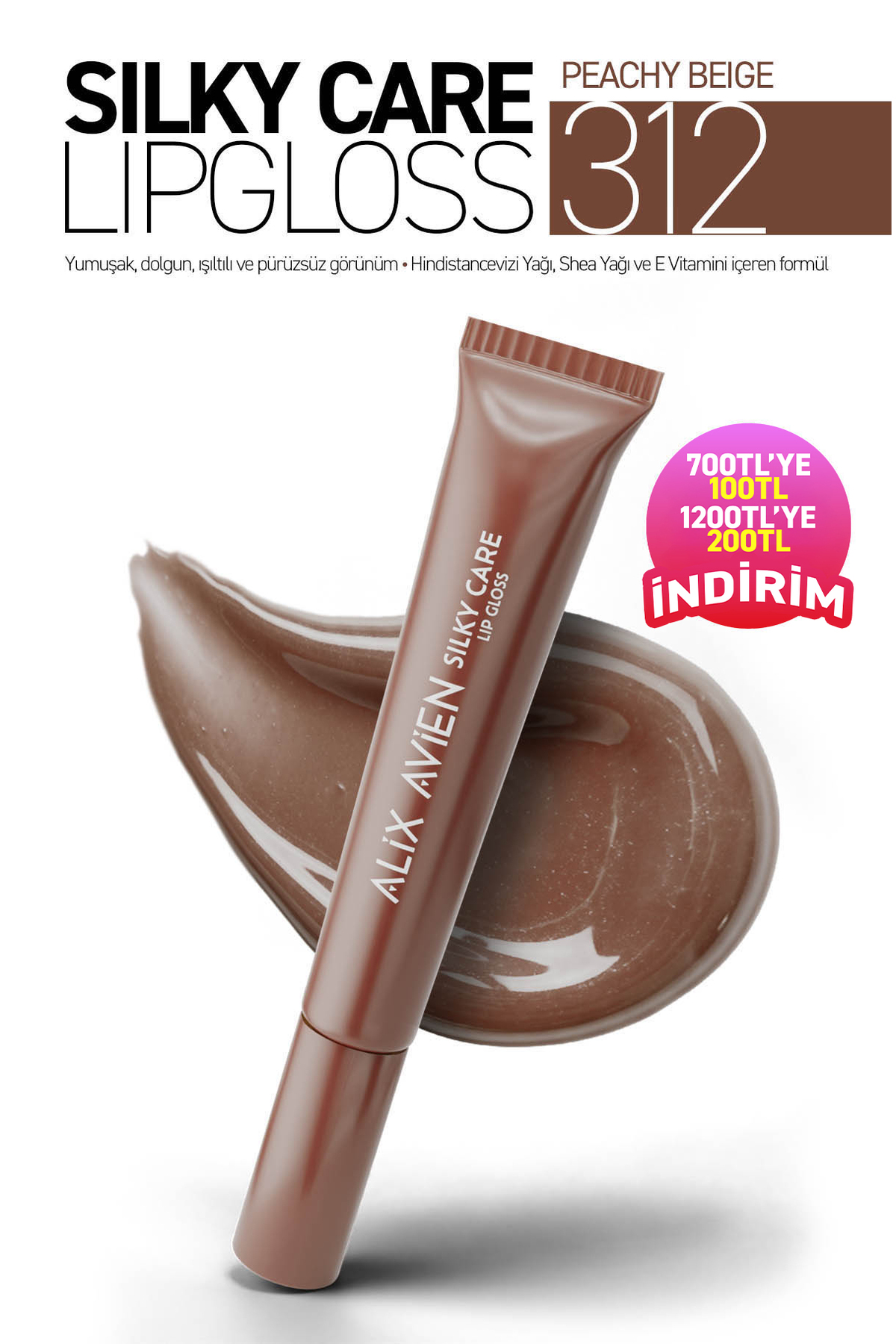 Alix Avien Dolgun Gürünüm ve Nemlendirici Etkili Dudak Parlatıcısı - Silky Care Lipgloss 312 Peachy Beige — بژ SILKYCARE