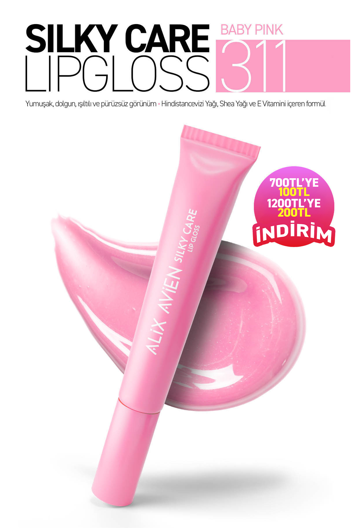 Alix Avien Dolgun Gürünüm ve Nemlendirici Etkili Dudak Parlatıcısı - Silky Care Lipgloss 311 Baby Pink — صورتی SILKYCARE