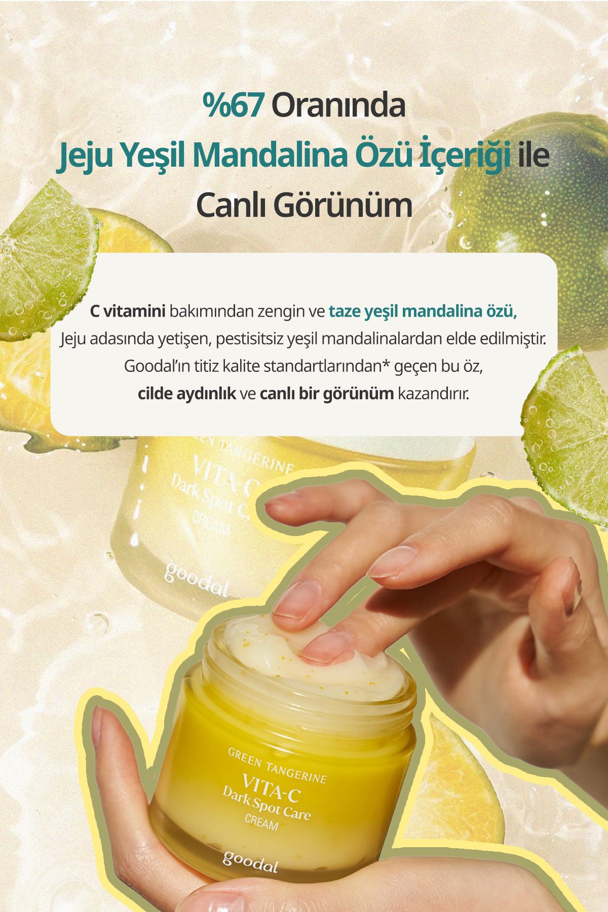 Yeşil Mandalina Özlü Leke Karşıtı Krem GOODAL Green Tangerine Vita C Dark Spot Care Cream — 8809828412048 — تصویر 7 از 9