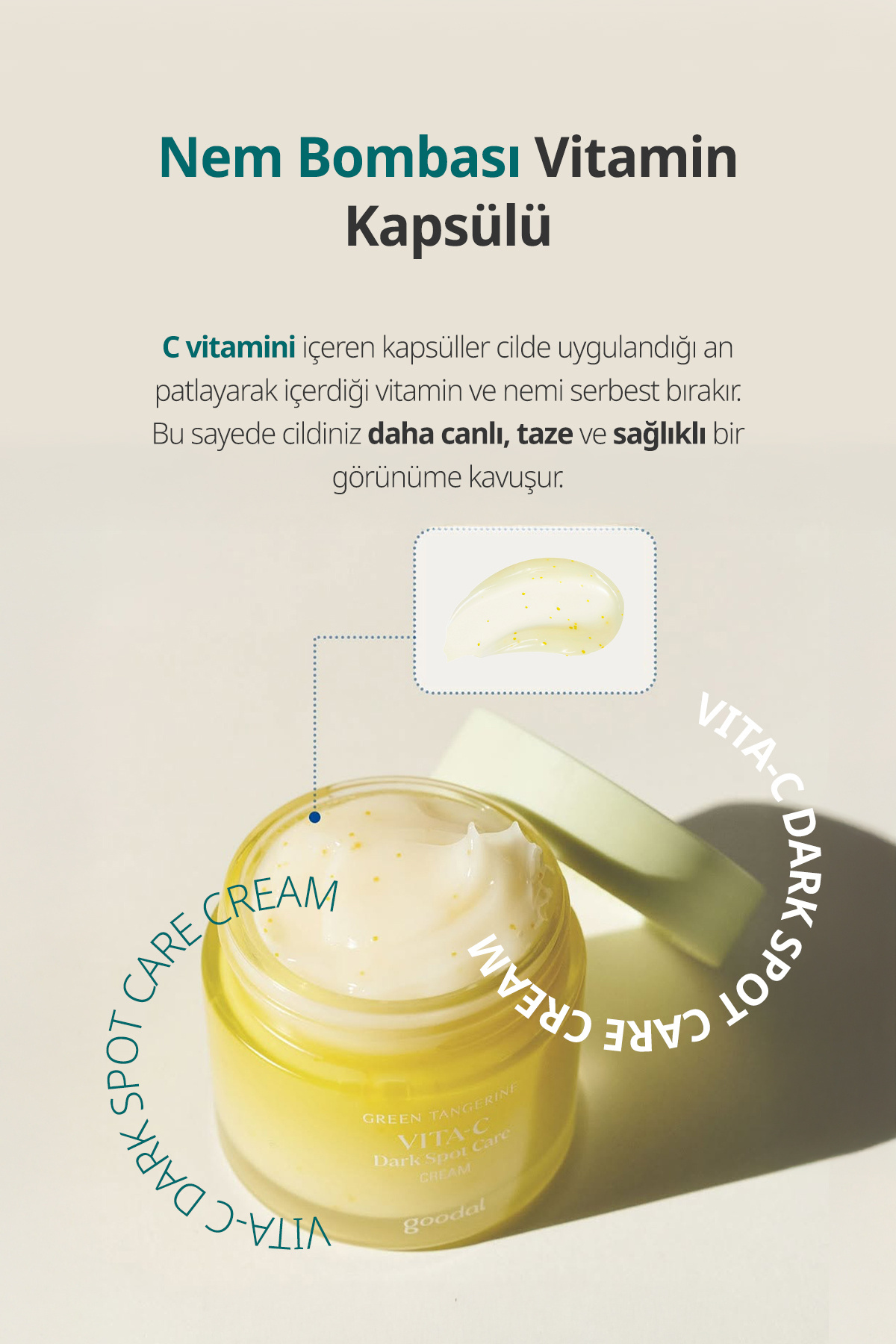 Yeşil Mandalina Özlü Leke Karşıtı Krem GOODAL Green Tangerine Vita C Dark Spot Care Cream — 8809828412048 — تصویر 4 از 9