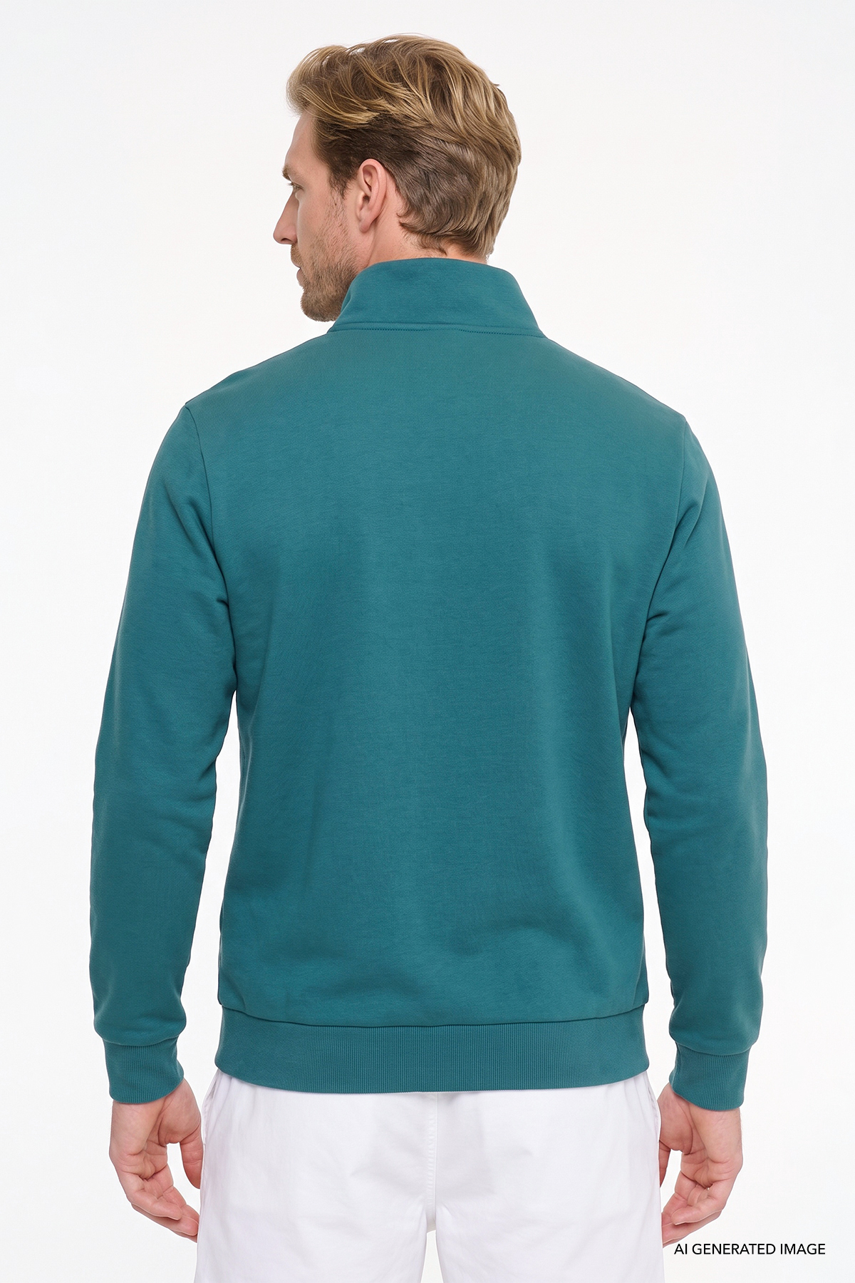Erkek Koyu Yeşil Standart Fit Normal Kesim İçi Polarlı Bato Yaka Pamuklu Sweatshirt — سبز ET5224100015 — تصویر 6 از 6