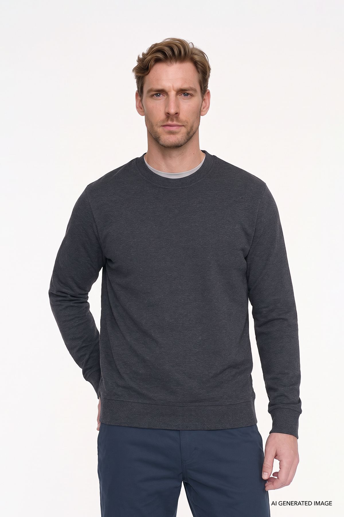 AC&Co / Altınyıldız Classics Erkek Antrasit-Melanj Standart Fit Normal Kesim 2 İplik Pamuklu Bisiklet Yaka Sweatshirt — خاکستری ET5224200011