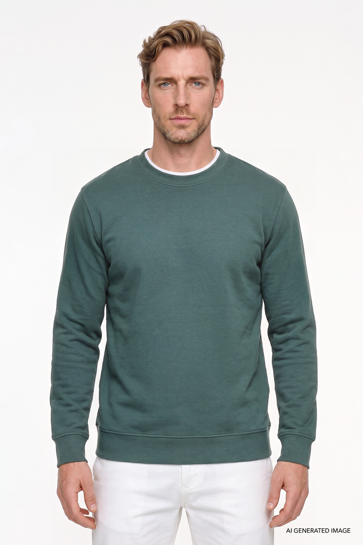 AC&Co / Altınyıldız Classics Erkek Koyu Yeşil Pamuklu Standart Fit Normal Kesim 2 İplik Bisiklet Yaka Sweatshirt — سبز ET5224200011