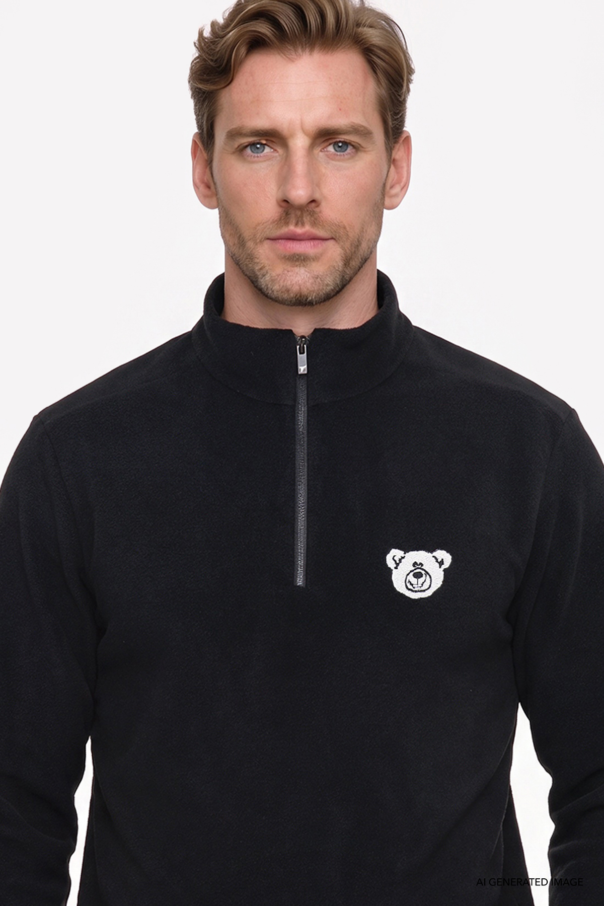 Erkek Siyah Anti-Pilling Tüylenme Yapmayan Soğuk Geçirmez Standart Fit Nakışlı Sweatshirt Polar — مشکی ETE054271004 — تصویر 6 از 7