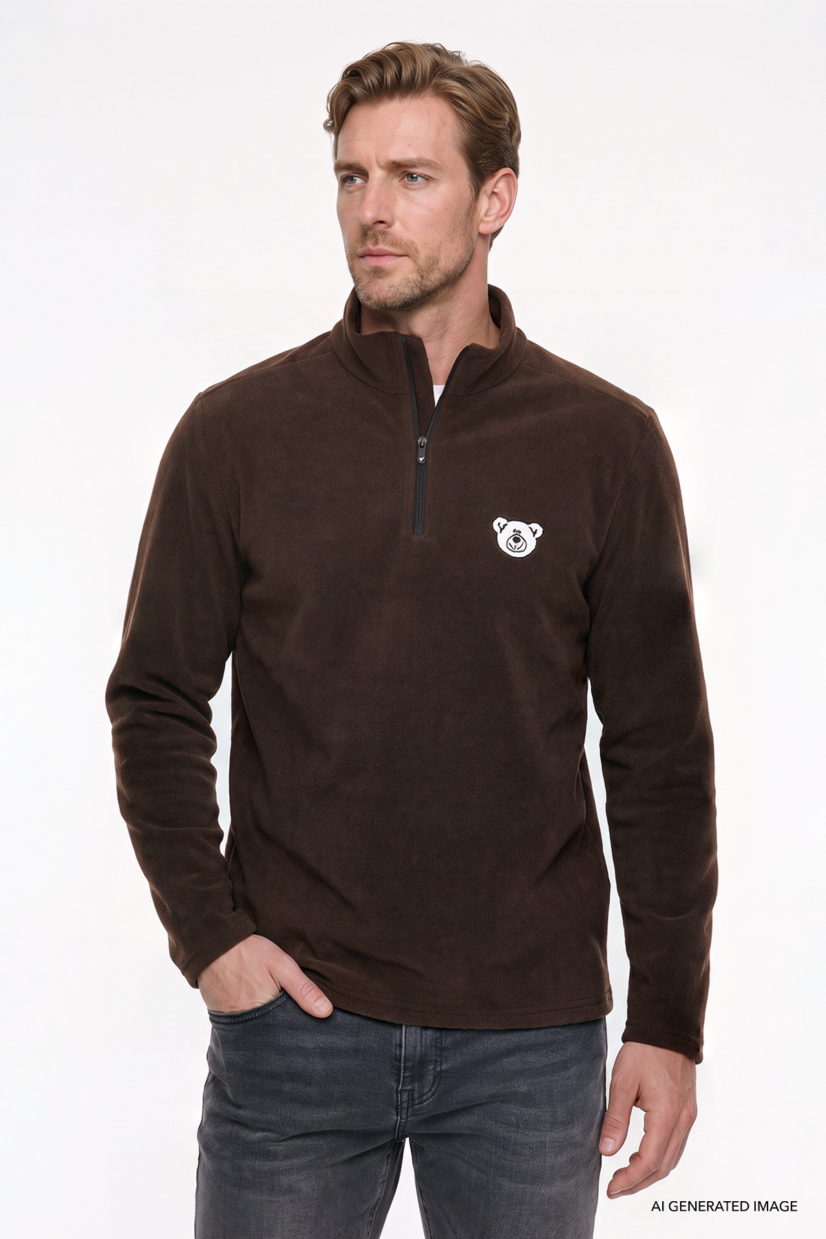 AC&Co / Altınyıldız Classics Erkek Kahverengi Anti-Pilling Tüylenme Yapmayan Soğuk Geçirmez Standart Fit Nakışlı Sweatshirt Polar — قهوهای ETE054271004
