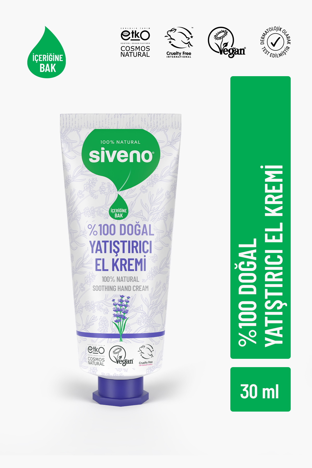 Siveno %100 Doğal El ve Vücut Kremi Lavanta Cilt Yatıştırıcı Onarıcı Yoğun Nemlendirici Vegan 30 ml — MSIV-000188