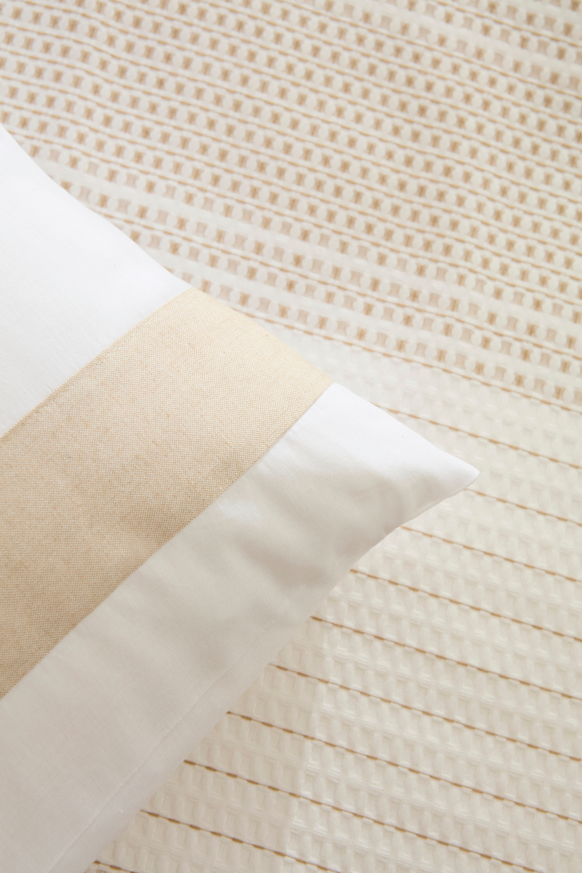 White Coll Rise %100 Pamuk Keten Çift Kişilik Pike Takımı Bej 6