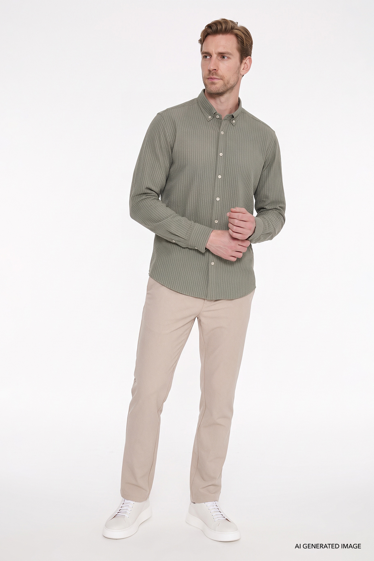 AC&Co / Altınyıldız Classics Erkek Bej Slim Fit Dar Kesim Beli Bağlamalı Yan Cep Gofre Desenli Pantolon — بژ ET0124200027