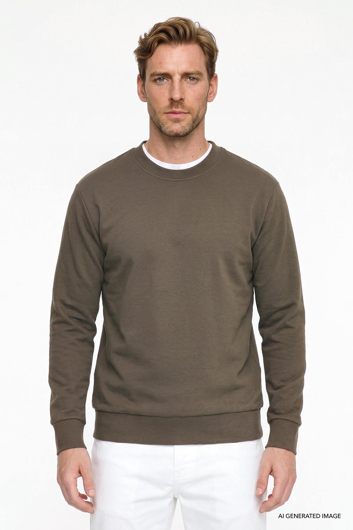 AC&Co / Altınyıldız Classics Erkek Haki Pamuklu Standart Fit Normal Kesim 2 İplik Bisiklet Yaka Sweatshirt — خاکی ET5224200011