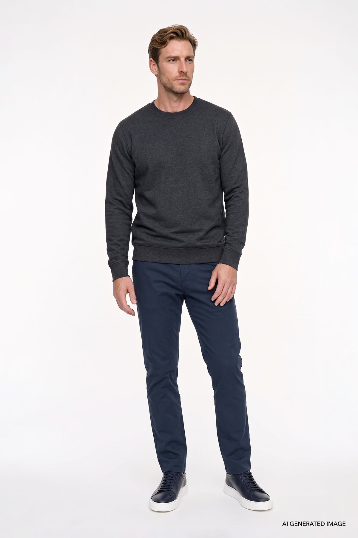 Erkek Antrasit-Melanj Standart Fit Normal Kesim 2 İplik Pamuklu Bisiklet Yaka Sweatshirt — خاکستری ET5224200011 — تصویر 2 از 5