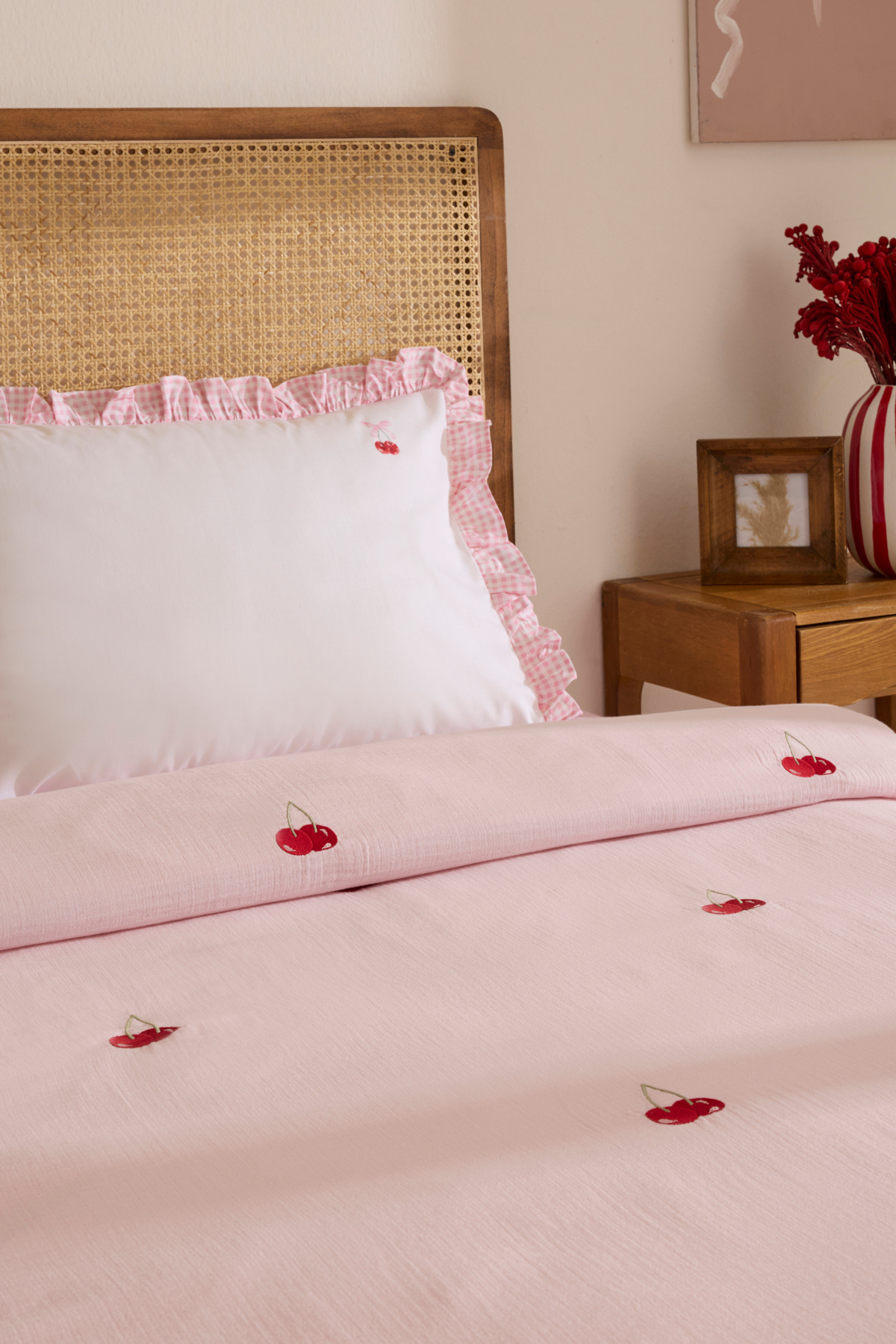Cherry Grove Çift Kişilik Nakışlı %100 Pamuk Müslin Pike Takımı Pembe 5