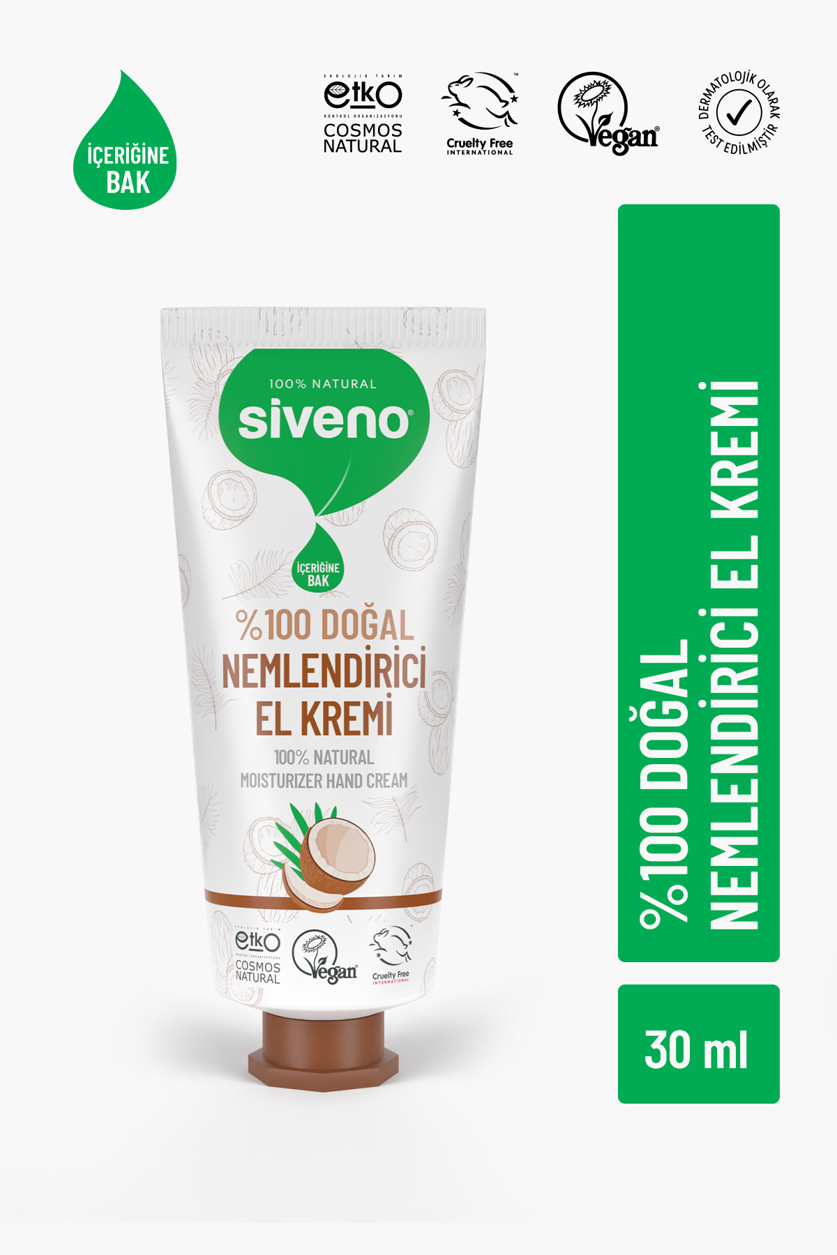 Siveno %100 Doğal El ve Vücut Kremi Hindistan Cevizi Avokado Yoğun Nemlendirici Onarıcı Vegan 30 ml — MSIV-000189