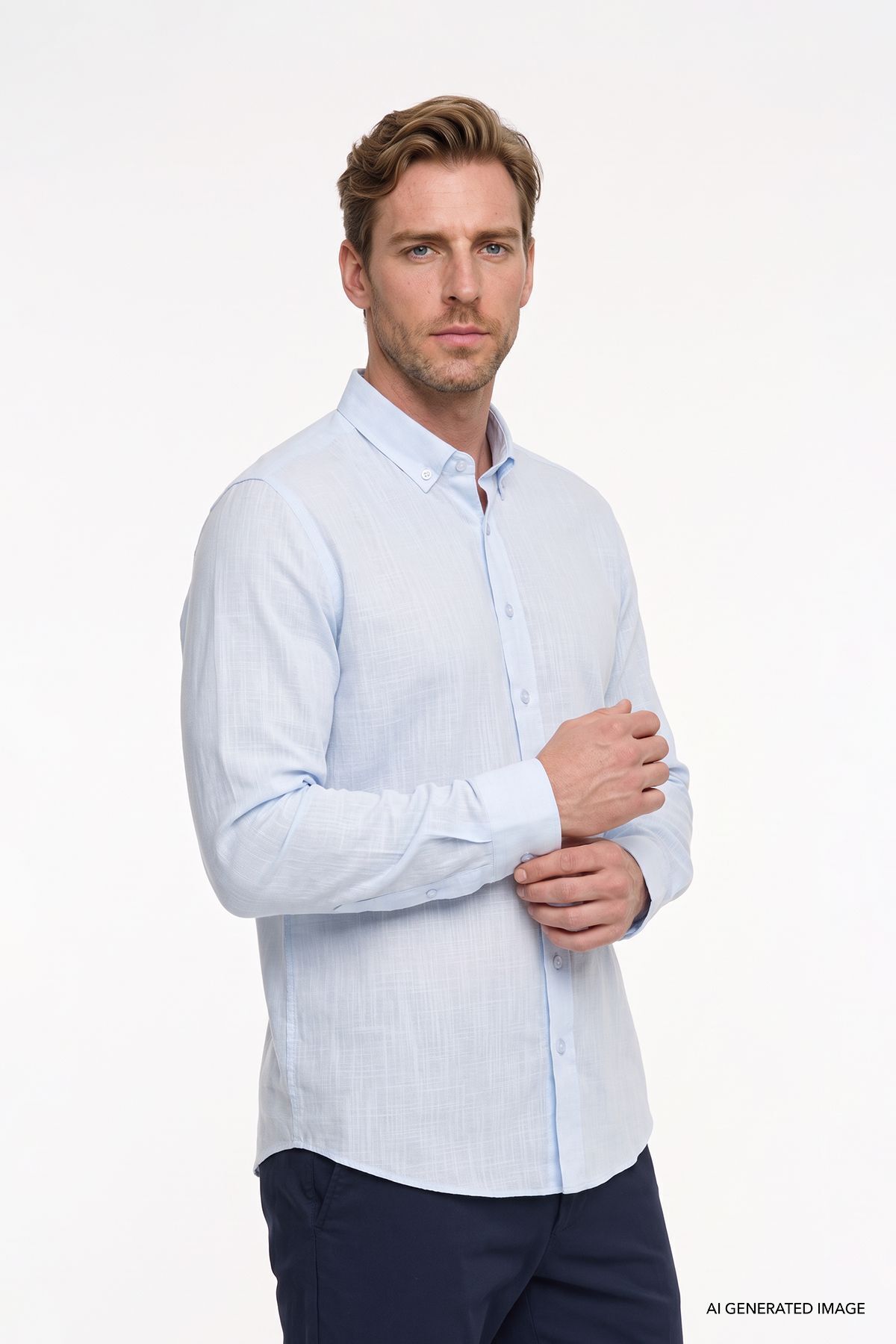 AC&Co / Altınyıldız Classics Erkek Açık Mavi Kolay Ütülenebilen %100 Pamuk Nefes Alabilen Terletmez Slim Fit Gömlek — آبی 4A2021200056
