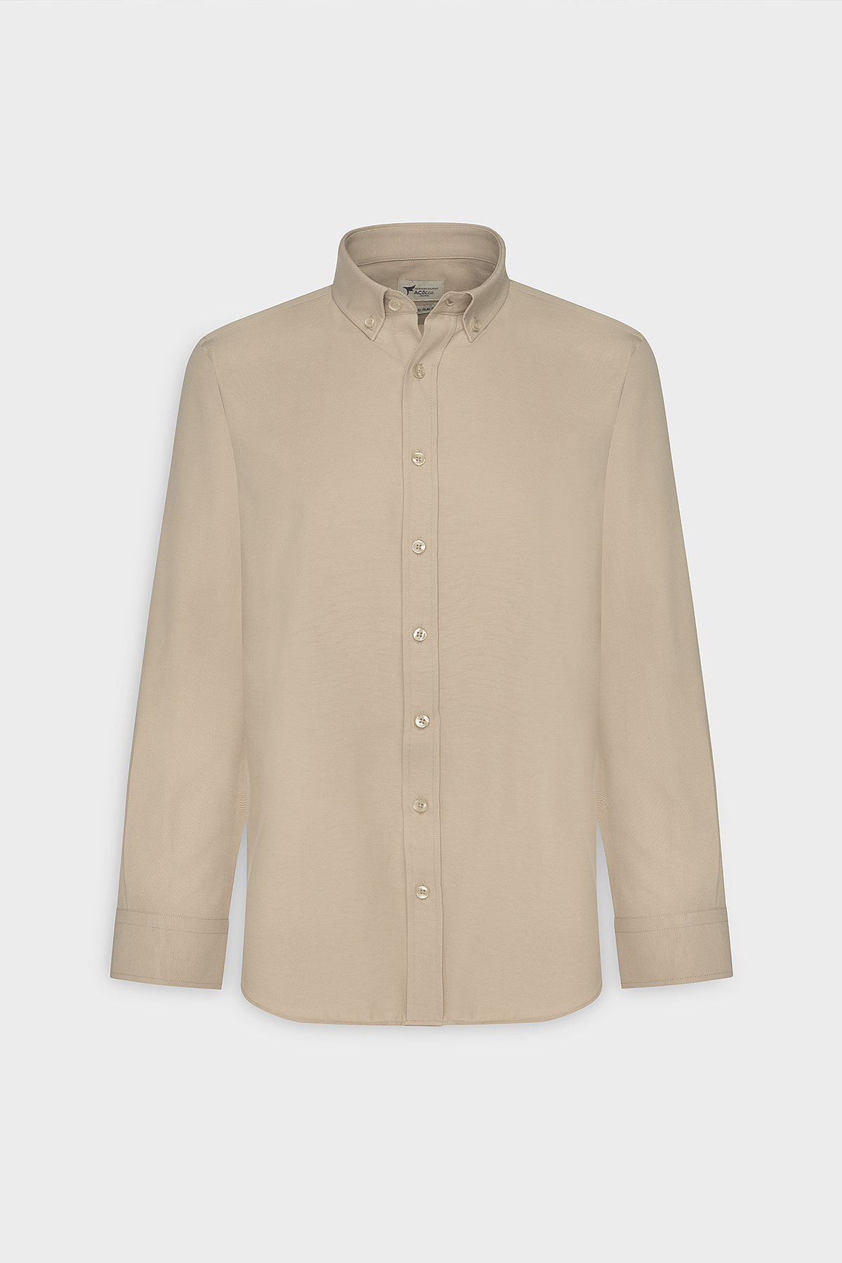 Erkek Oxford Kolay Ütülenebilir Pamuklu Terletmez Gömlek Bej Düğmeli Yaka Slim Fit Dar Kesim — بژ 4A2021100103 — تصویر 9 از 12
