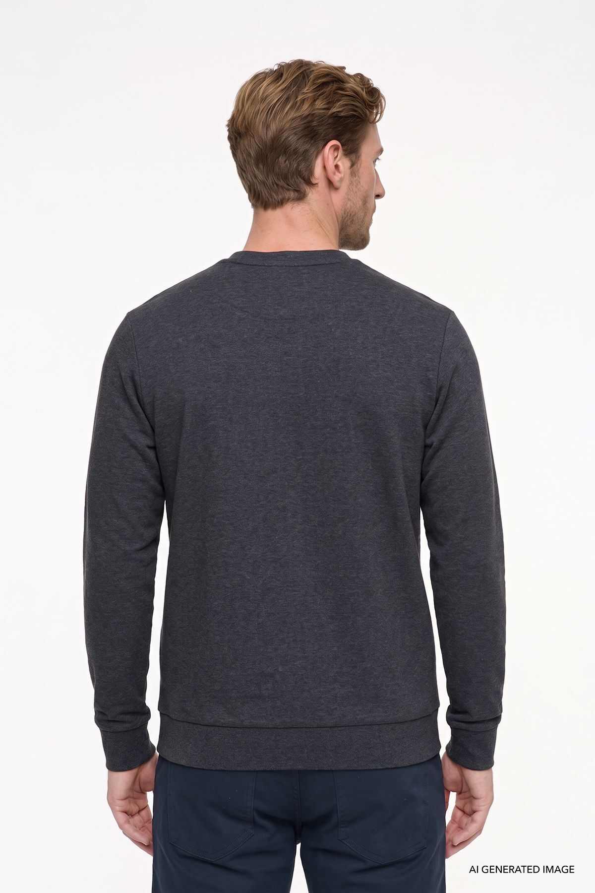Erkek Antrasit-Melanj Standart Fit Normal Kesim 2 İplik Pamuklu Bisiklet Yaka Sweatshirt — خاکستری ET5224200011 — تصویر 5 از 5