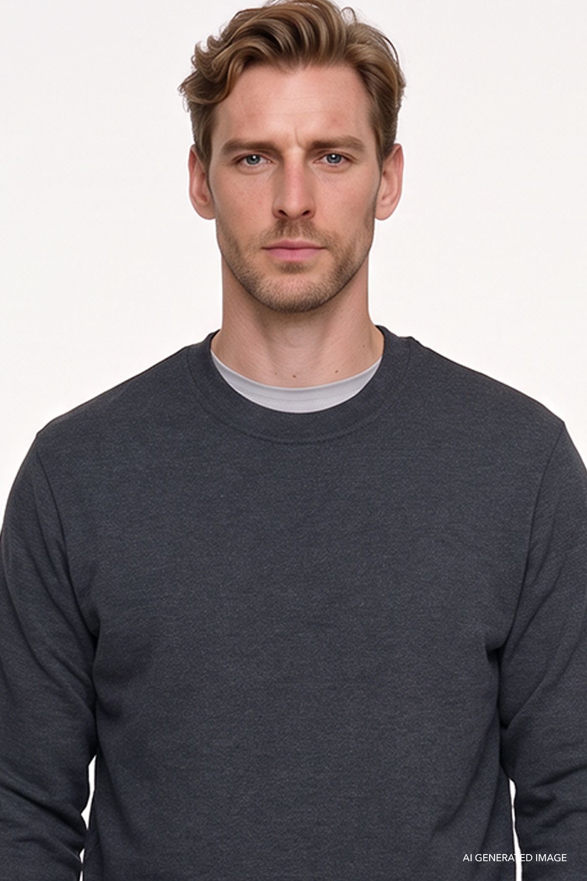 Erkek Antrasit-Melanj Standart Fit Normal Kesim 2 İplik Pamuklu Bisiklet Yaka Sweatshirt — خاکستری ET5224200011 — تصویر 3 از 5