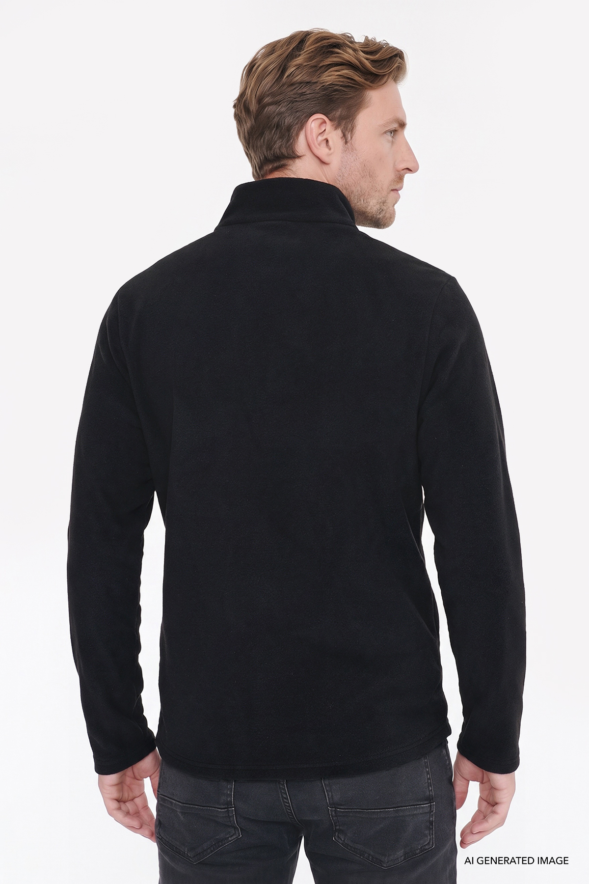 Erkek Siyah Sıcak Tutan Standart Fit Normal Kesim Bato Yaka Çift Fleto Cepli Sweatshirt Polar — مشکی ETE054271003 — تصویر 6 از 7