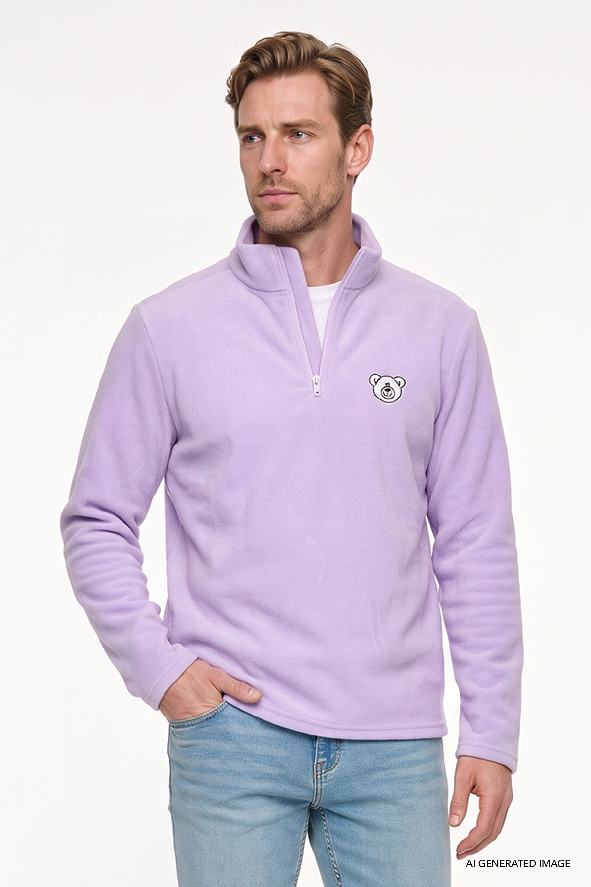 AC&Co / Altınyıldız Classics Erkek Lila Anti-Pilling Tüylenme Yapmayan Soğuk Geçirmez Standart Fit Nakışlı Sweatshirt Polar — صورتی ETE054271004