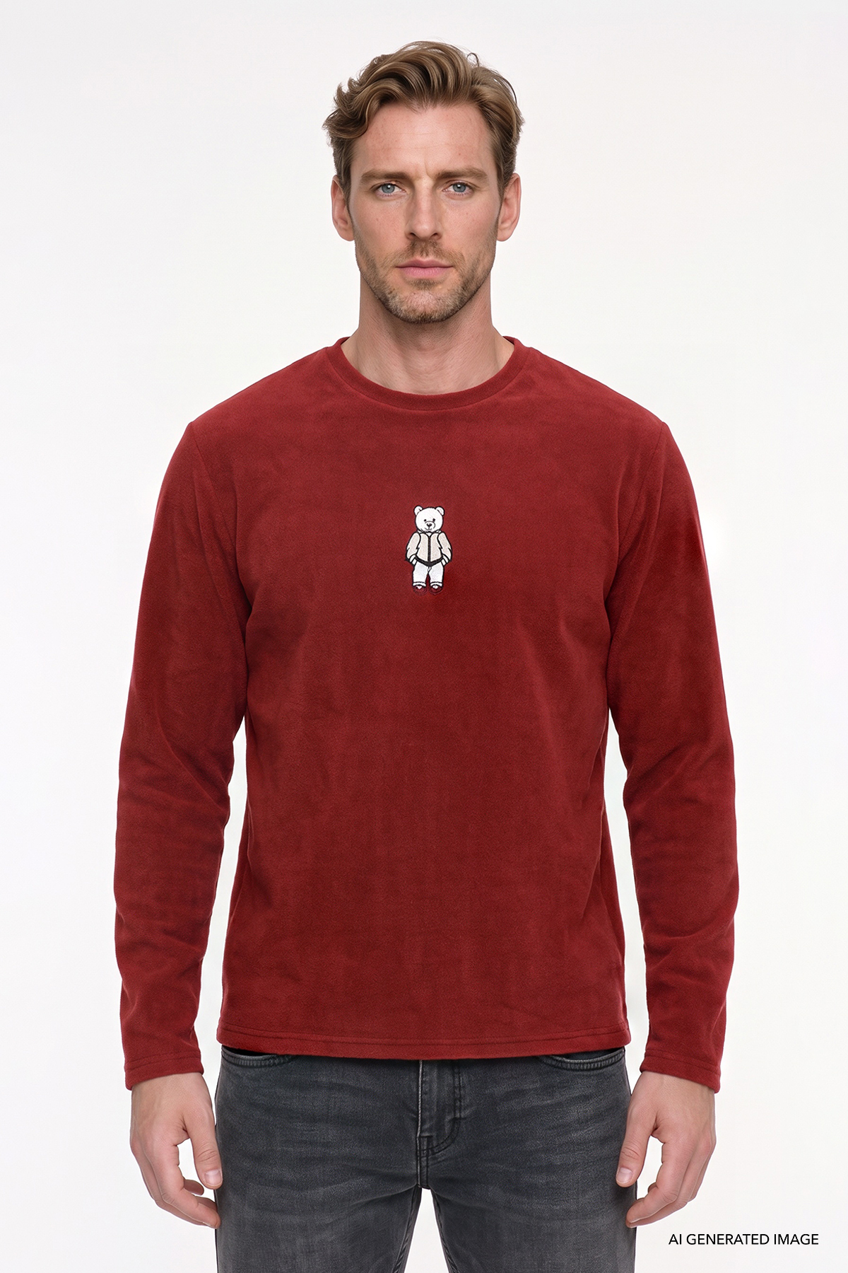 AC&Co / Altınyıldız Classics Erkek Bordo Anti-Pilling Tüylenme Yapmayan Bisiklet Yaka Nakışlı Sweatshirt Polar — زرشکی ETE054271002
