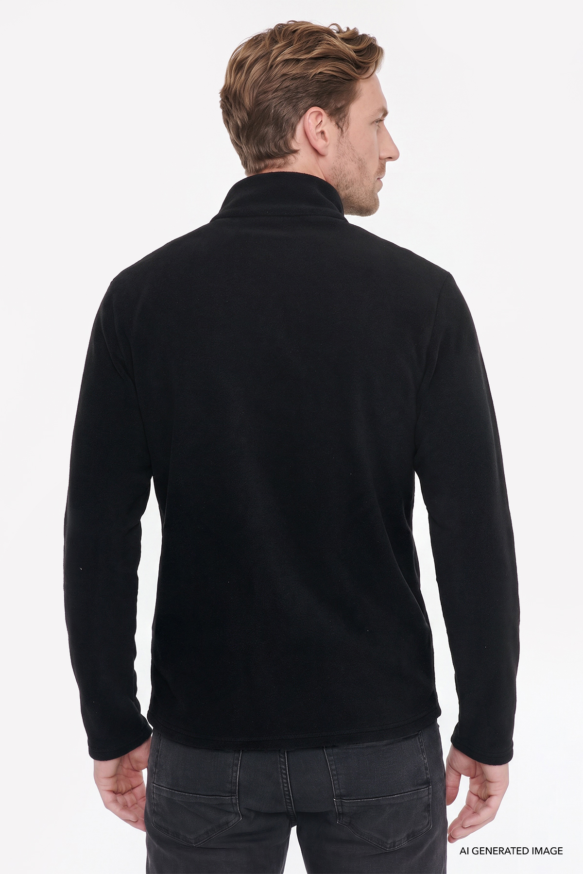 Erkek Siyah Anti-Pilling Tüylenme Yapmayan Soğuk Geçirmez Standart Fit Nakışlı Sweatshirt Polar — مشکی ETE054271004 — تصویر 7 از 7