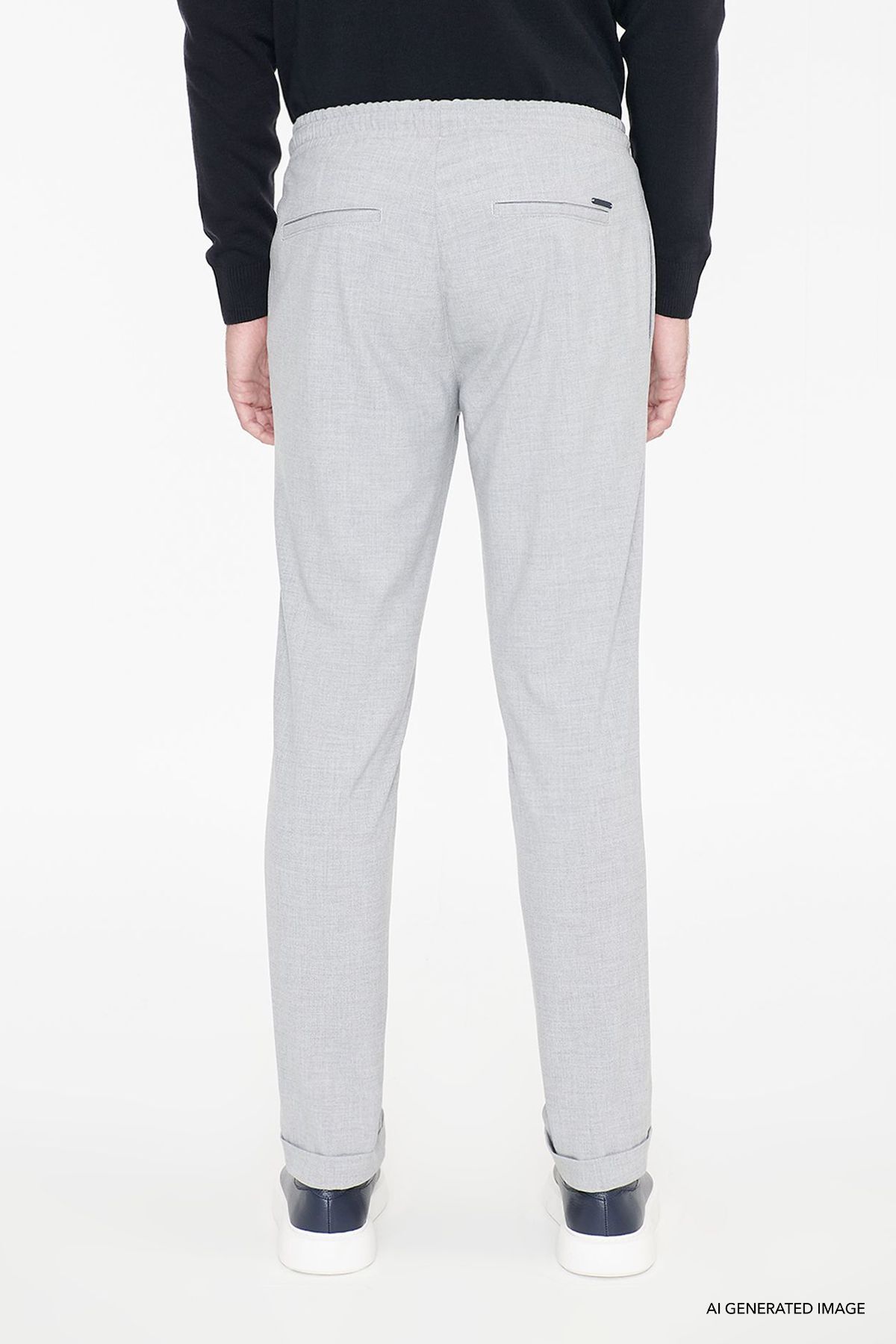 Erkek Gri Non-Iron Ütü Gerektirmeyen Diz İzi Yapmayan Beli Bağlamalı Jogger Pantolon Slim Fit — خاکستری ET0100000010 — تصویر 10 از 12