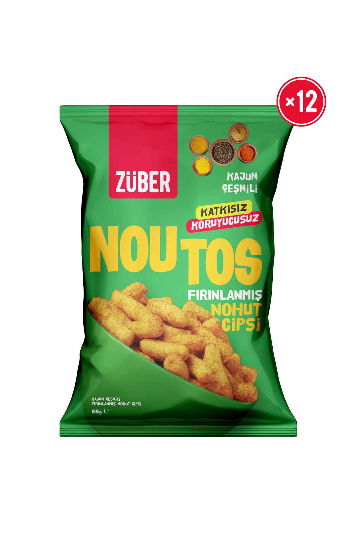 Züber Noutos Kajun Baharatlı Fırınlanmış Nohut Cipsi 55g x 12 Adet