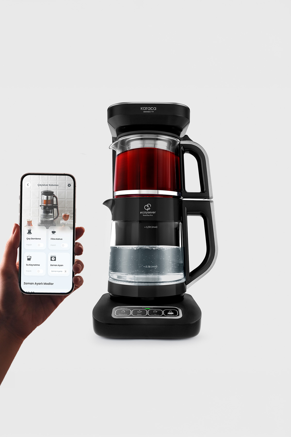 Karaca Çaysever Robotea Pro Connect 4 in 1 Konuşan Cam Çay Makinesi Silver