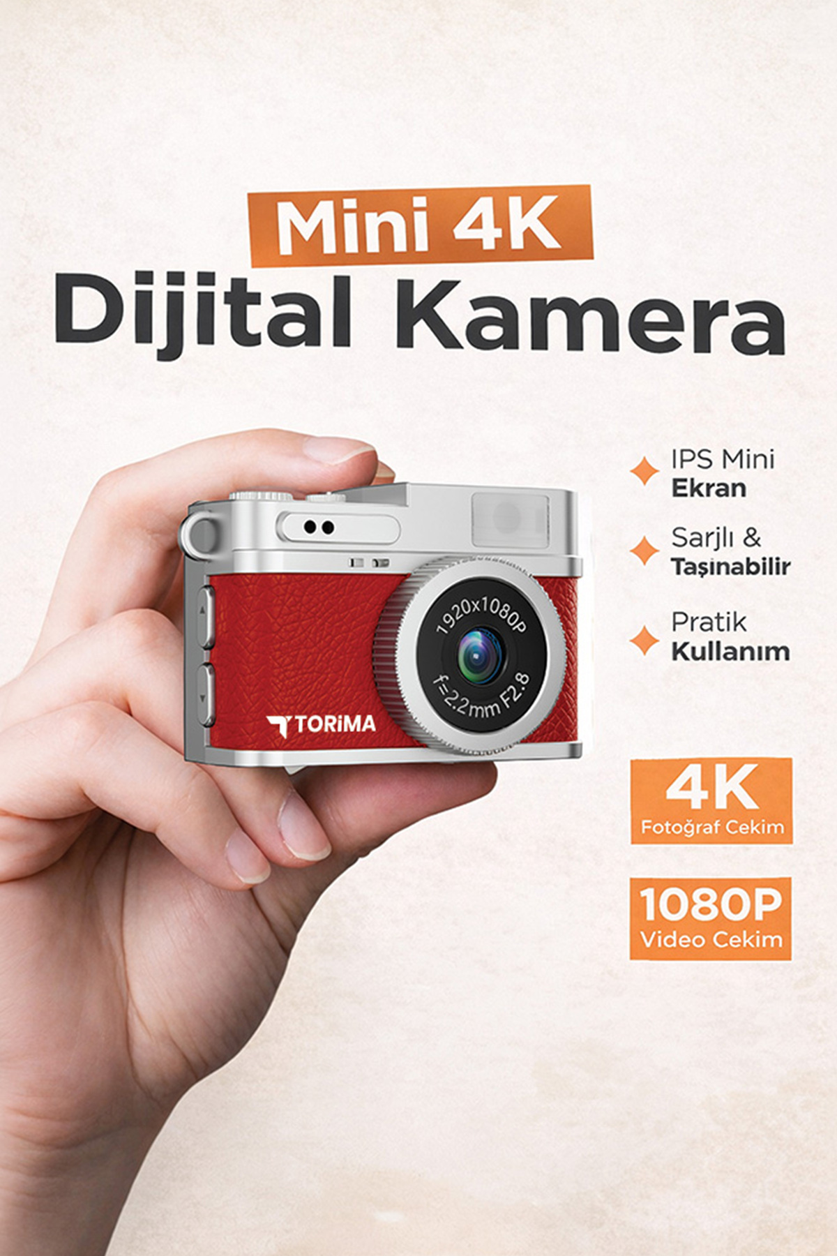 دوربین دیجیتال مینی سلفی و ویدئو بلاگ مدل CMR35 با کیفیت 1080P - قرمز