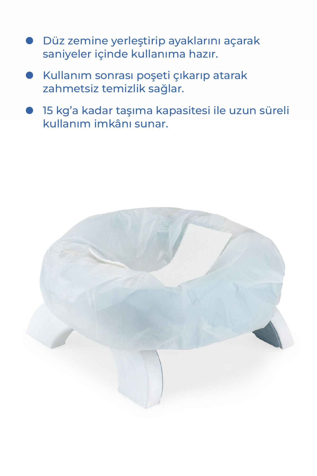 2 İn 1 Portatif Katlanabilir Seyahat Lazımlığı Klozet Adaptörü İndigo Mavi + 5 Hediye Poşet 5