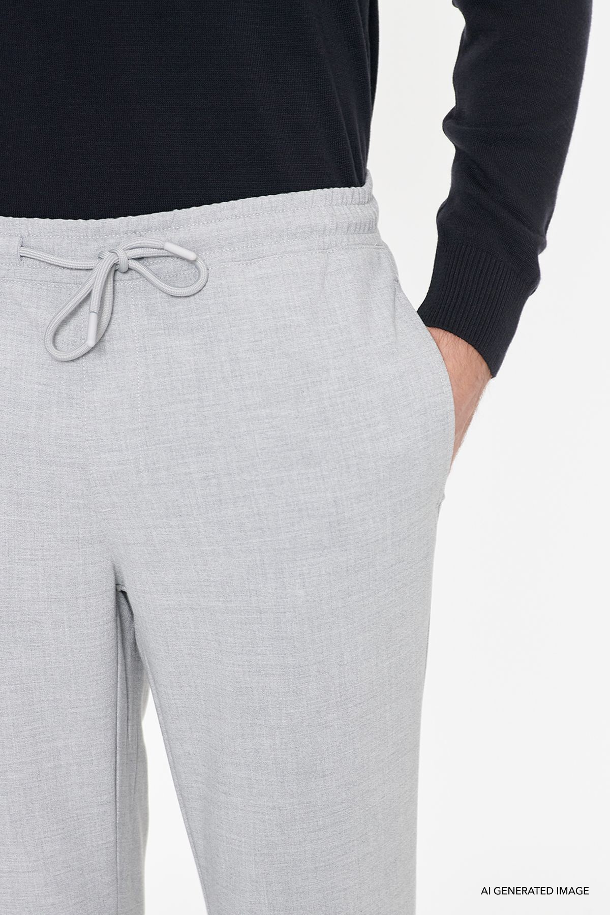 Erkek Gri Non-Iron Ütü Gerektirmeyen Diz İzi Yapmayan Beli Bağlamalı Jogger Pantolon Slim Fit — خاکستری ET0100000010 — تصویر 11 از 12