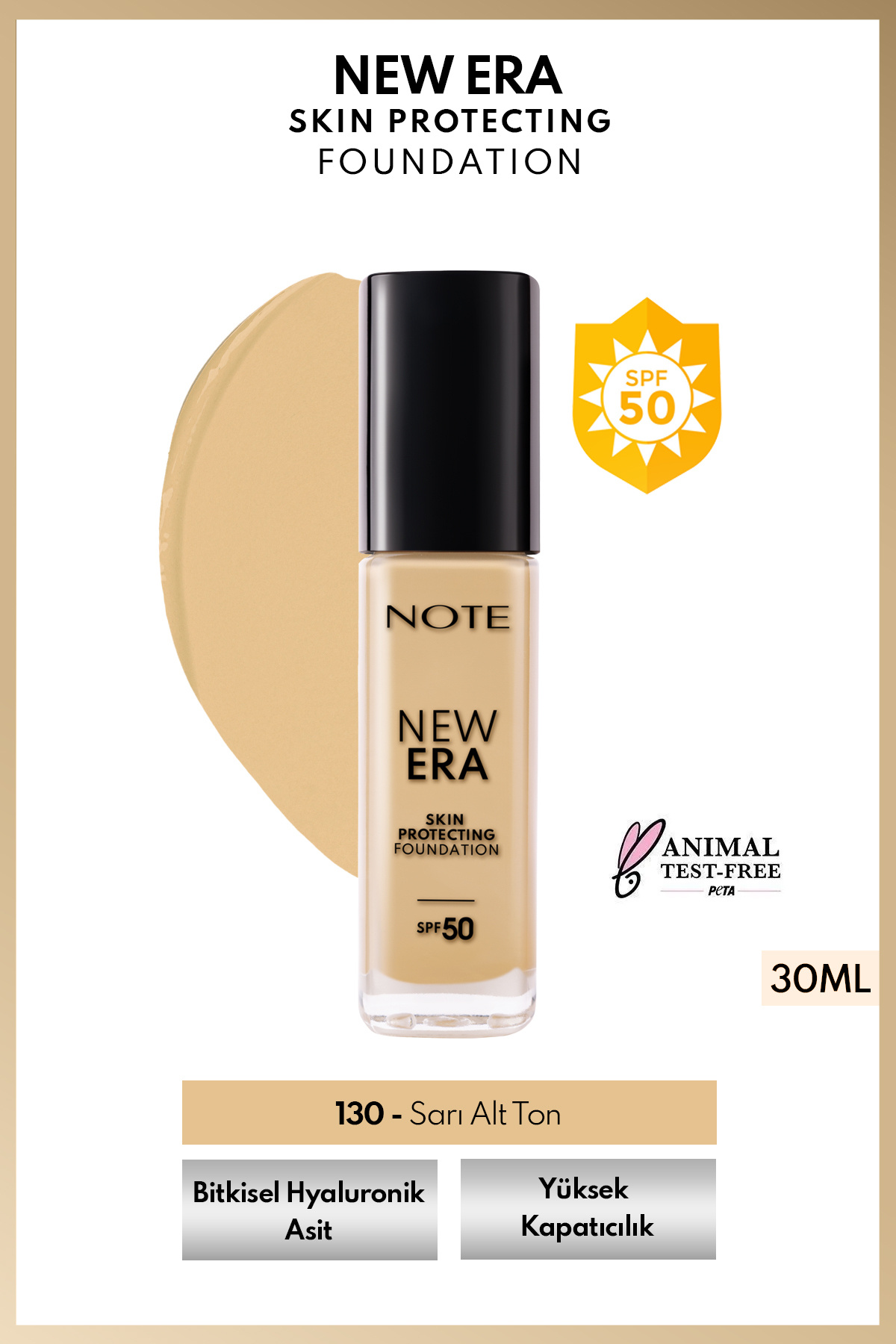 کرم پودر مرطوب‌کننده با SPF 50 و اثر محافظت از پوست نیو ارا حاوی اسید هیالورونیک - 130 بژ