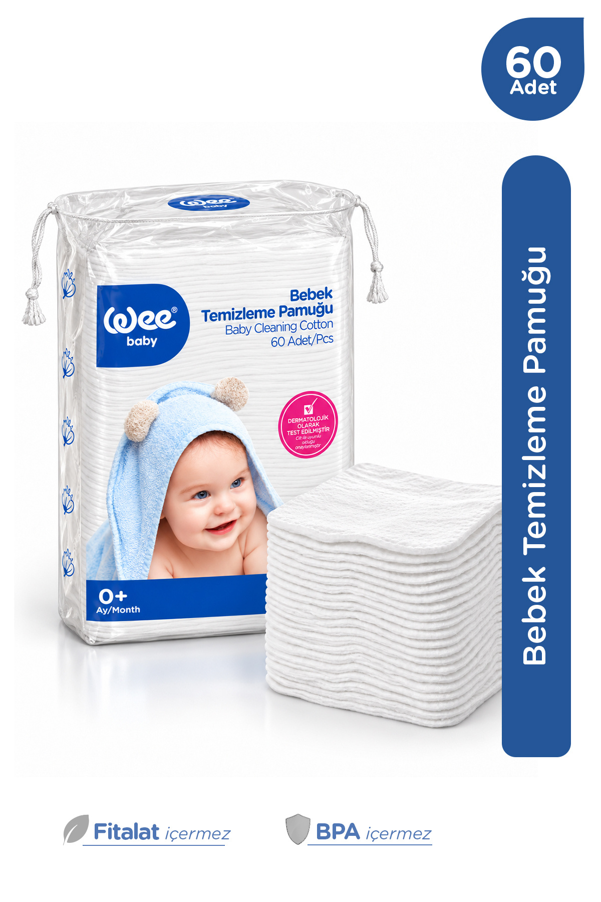 Wee Baby Bebek Temizleme Pamuğu %100 Pamuk 60 Adet