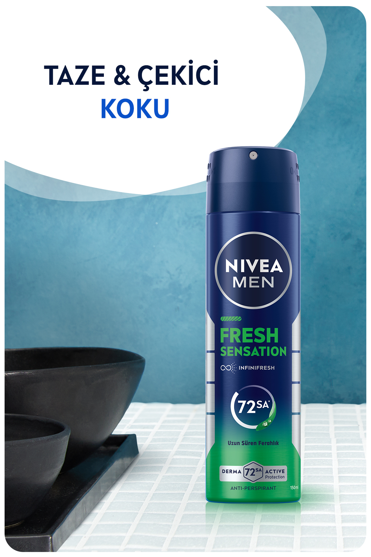 دئودورانت اسپری مردانه Fresh Sensation 250ml، محافظت ضد تعریق 72 ساعته، سایز اقتصادی